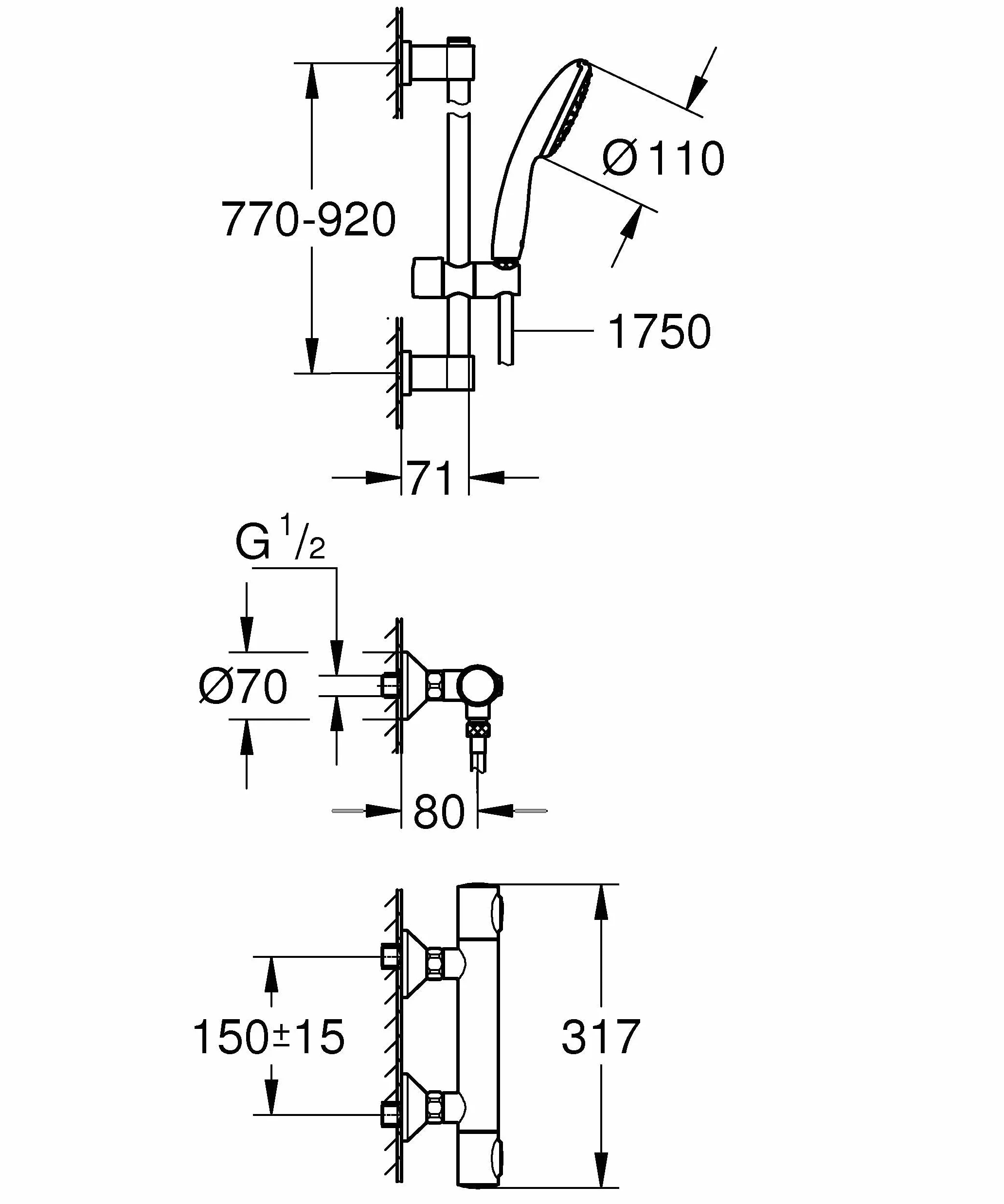 Grohe Precision Flow 34805001 zestaw prysznicowy z termostatem, oszczędność wody ~ 8 l/min (1 rodzaj strumienia, blokada bezpieczeństwa w temperaturze 38°C, drążek prysznicowy 90 cm, wraz z