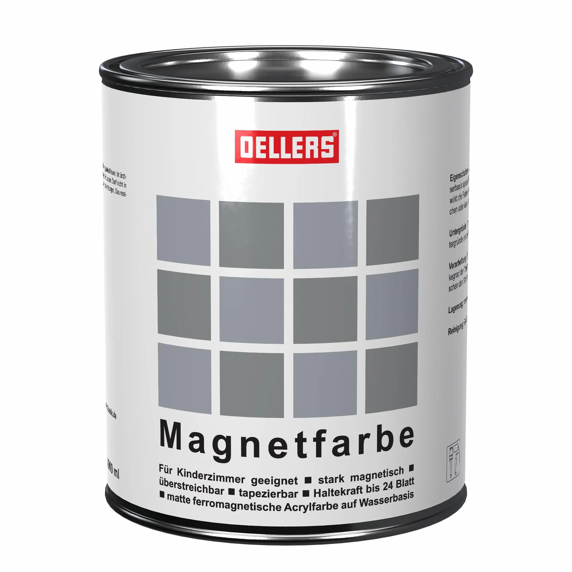 OELLERS Bardzo mocna farba magnetyczna, szara, 750 ml, do wnętrz, nadaje się do drewna, metalu, ścian i pokoju dziecięcego