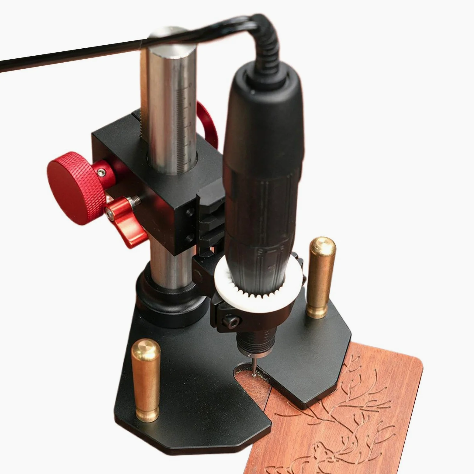 Precision Drill Guide, Portable Drill Press, regulowany system regałowy ze stabilną kontrolą pionową, Heavy Duty Metal Support Frame Tool Accurate Positioning Drills Stand Design, Desktop Workshop Use