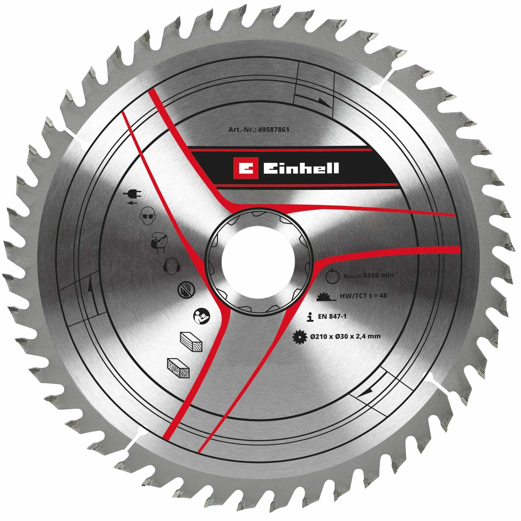 Einhell oryginalny brzeszczot do piły tarczowej 210 x 30 (akcesoria do piły, Ø 210 mm, uchwyt 30 mm, 48 zębów, szerokość cięcia 2,4 mm, do akumulatorowych pił ukośnych i stołowych)