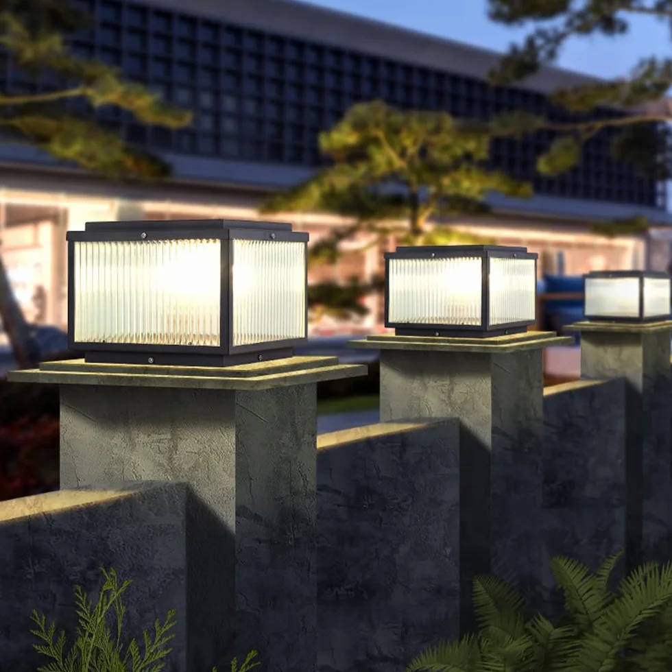 Solarne lampy słupkowe – zewnętrzne lampy kolumnowe LED, wodoodporne kwadratowe lampiony do ogrodu, na taras, taras, słupki ogrodzeniowe, nowoczesne oświetlenie słupkowe, oświetlenie krajobrazu