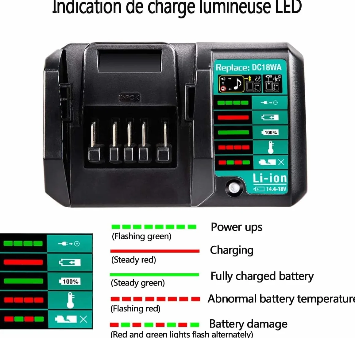 Kompatybilny z Makita DC18WA 14,4V-18V G-Series akumulator litowo-jonowy do wielokrotnego ładowania 100V-240V 2.0A BL1413G BL1440G BL1813G BL1820G BL1830G BL1840G (BL1820G 2,0Ah)