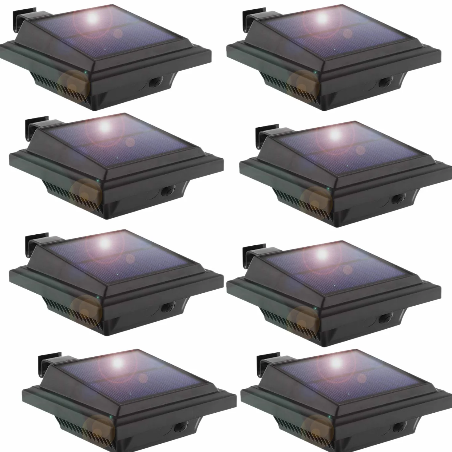 Solarna Lampa LED do Rynny Dachowej, do Użytku na Zewnątrz, 25 Diod LED, Automatyczne Włączanie/Wyłączanie, Kolor Czarny, Zimne Białe Światło (Zestaw 8 Szt.)