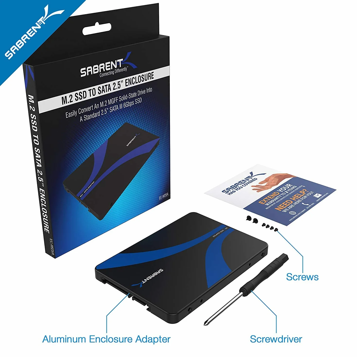 SABRENT Adapter obudowy M.2 SATA SSD na SATA 2.5, konwerter M.2 na SATA III aluminium obsługuje klucz B&M (nie obsługuje M.2 PCIe NVMe) (EC-M2SA)