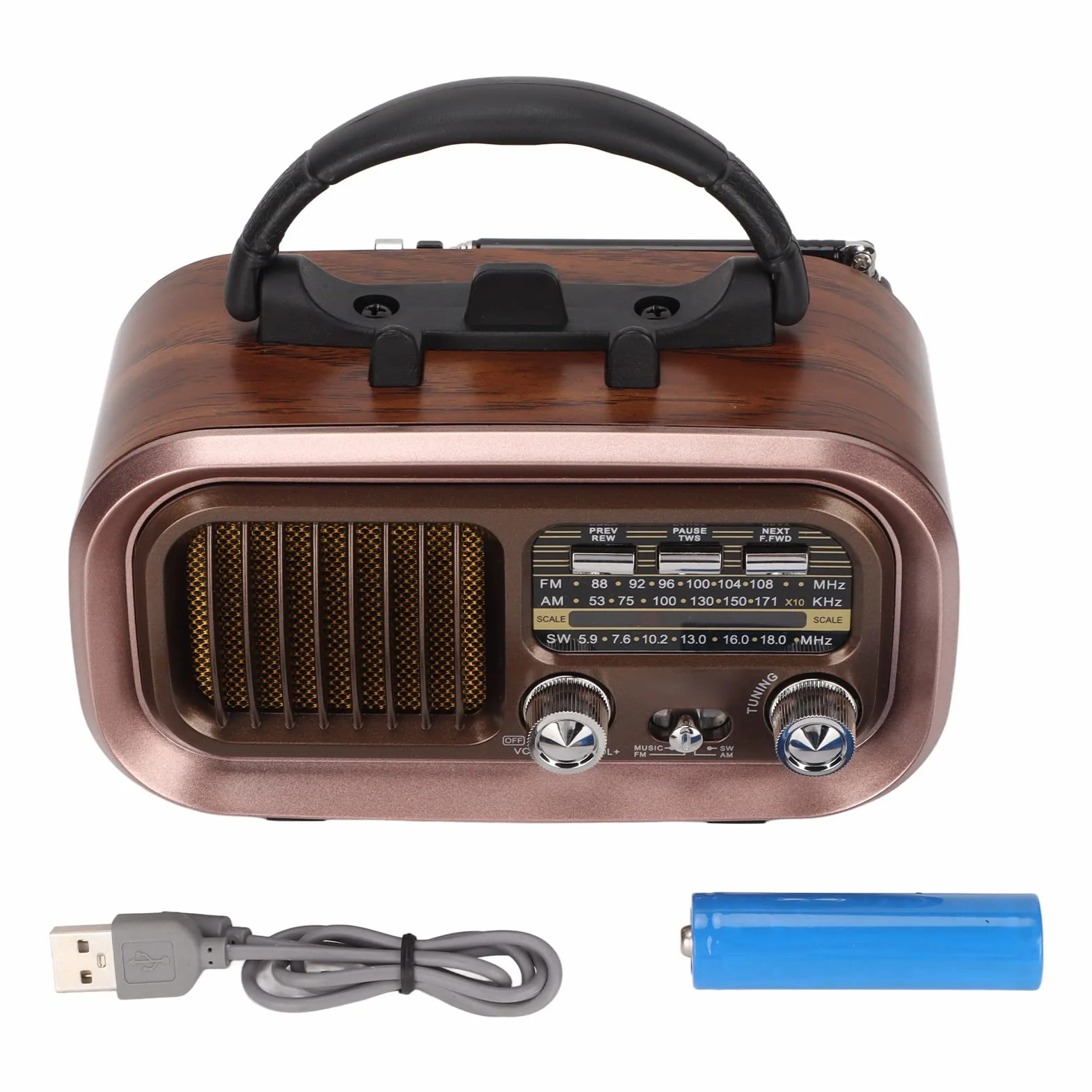 BROLEO Przenośny głośnik radiowy, wiele trybów odtwarzania, wielofunkcyjny głośnik radiowy vintage do wnętrz (RXBT628), BROLEOzi589apkn7-11