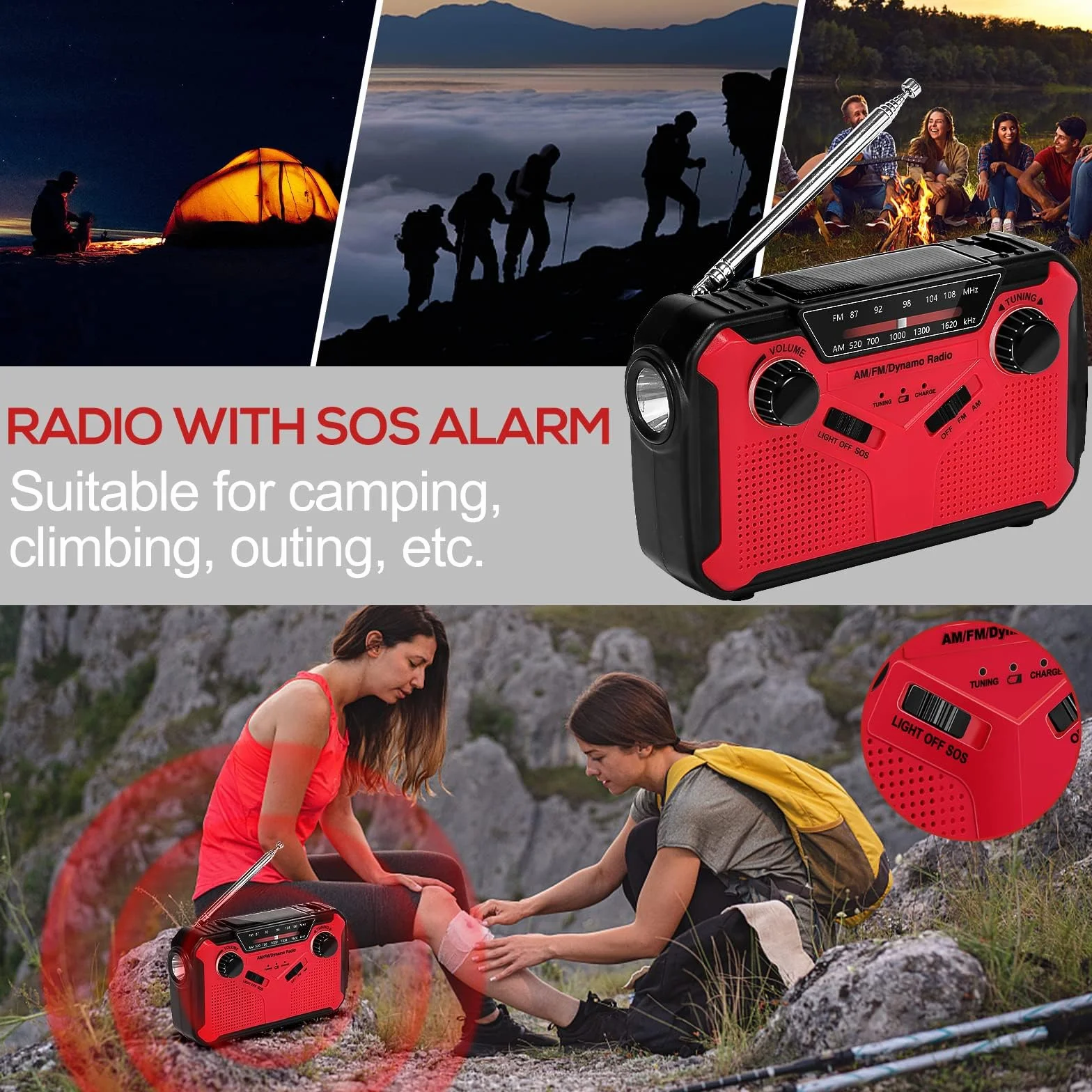 Przenośne Radio Słoneczne 2500mAh AM FM Korbka Latarka LED Alarm SOS USB