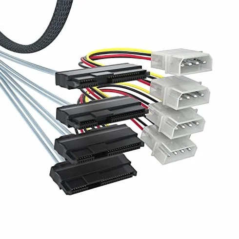 ipolex SFF-8643 wewnętrzny mini SAS HD na 4 x SFF-8482 29-pinowe złącza z 15-pinowym SAS Power 1 metr