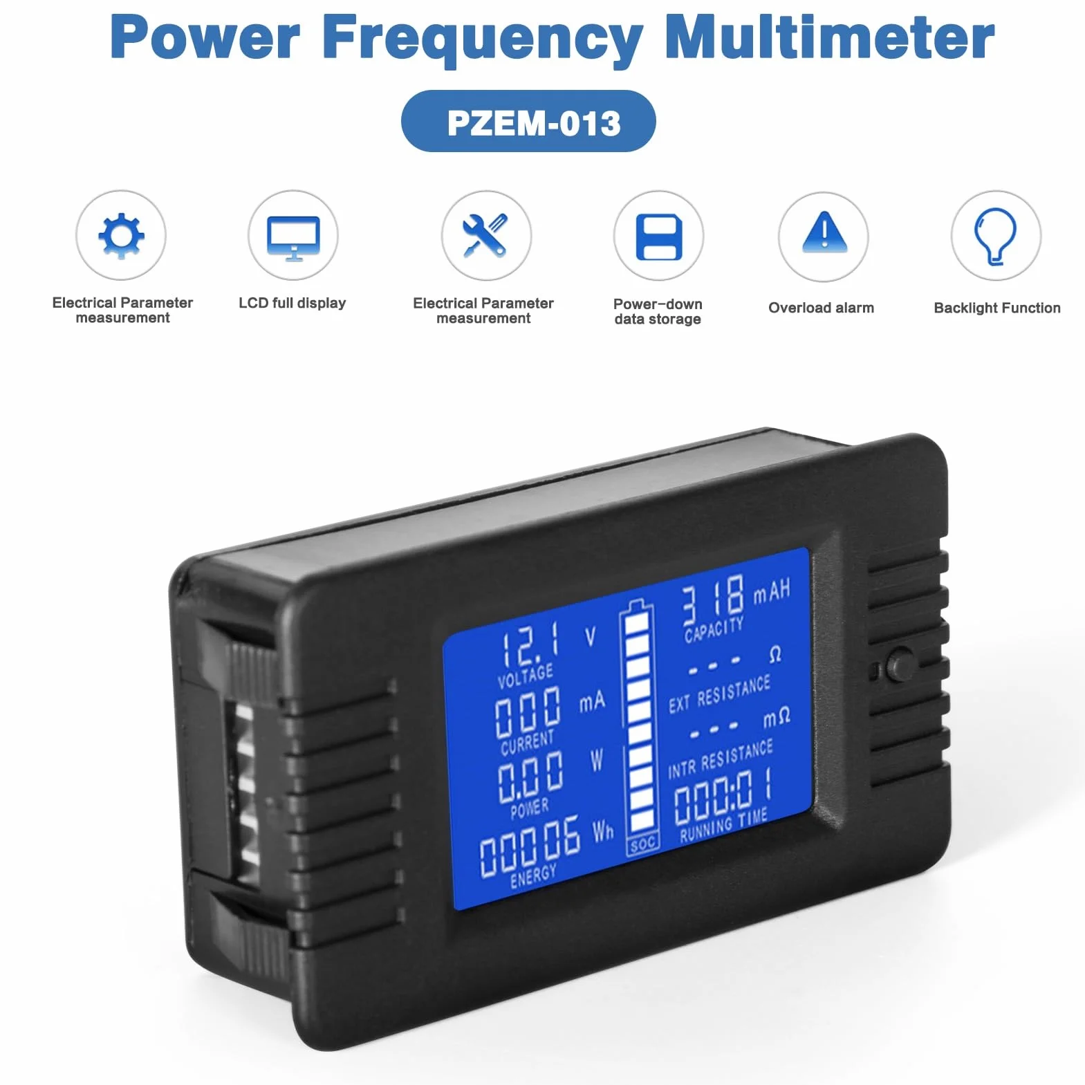 DEWIN Cyfrowy woltomierz, amperomierz, PZEM-013 DC 0-200 V 10 A, cyfrowy tester baterii, amperomierz, woltomierz, miernik mocy energii oporu