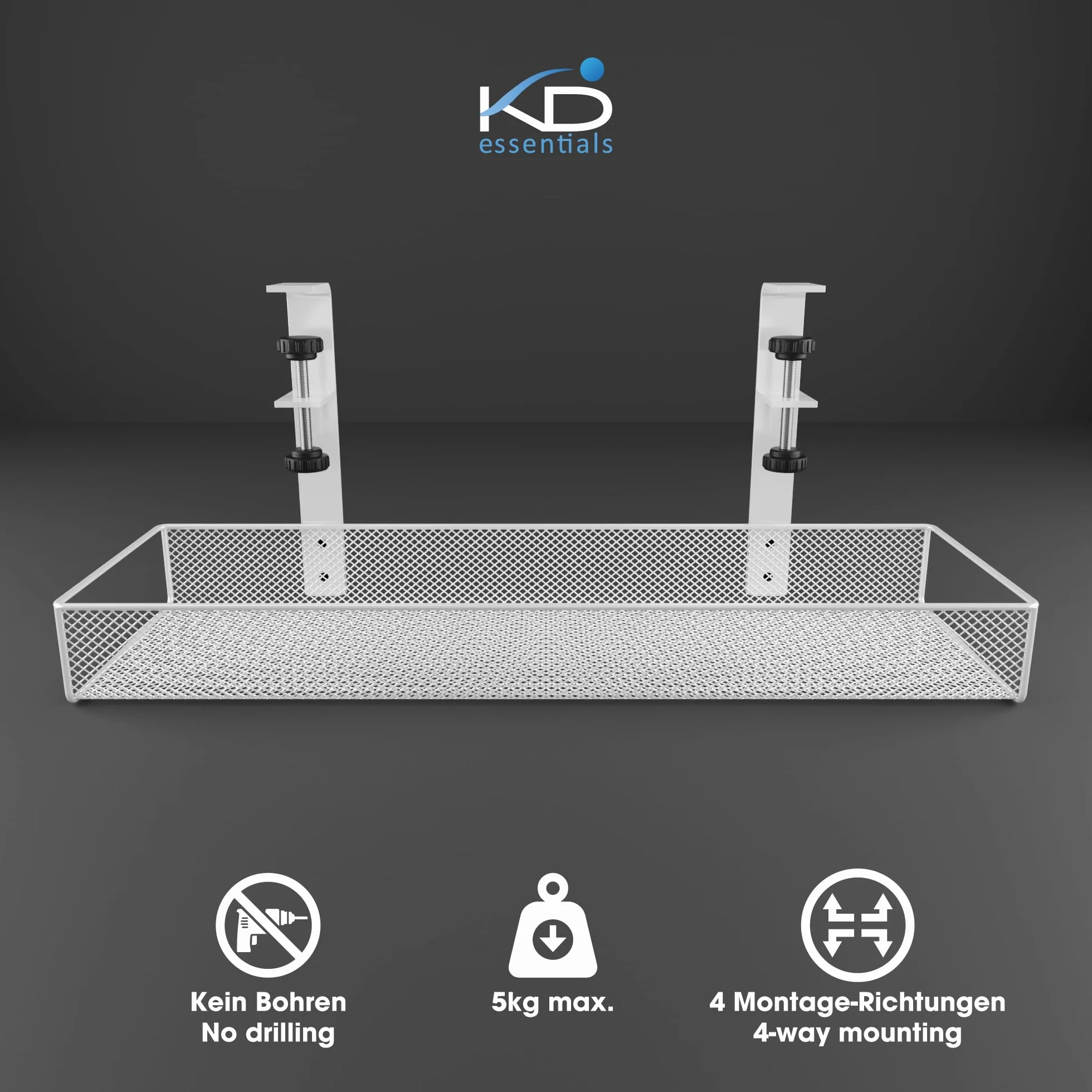 KD Essentials – Uchwyt na kable do biurka, biały | M, design siateczki, organizer kabli