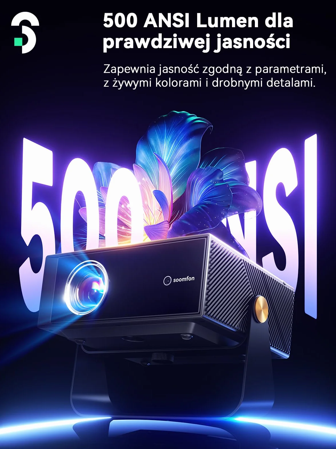 SOOMFON SK3 Projektor WiFi Bluetooth 1080P Natywny przenośny projektor filmowy Automatyczne ustawianie ostrości korekcja zniekształceń