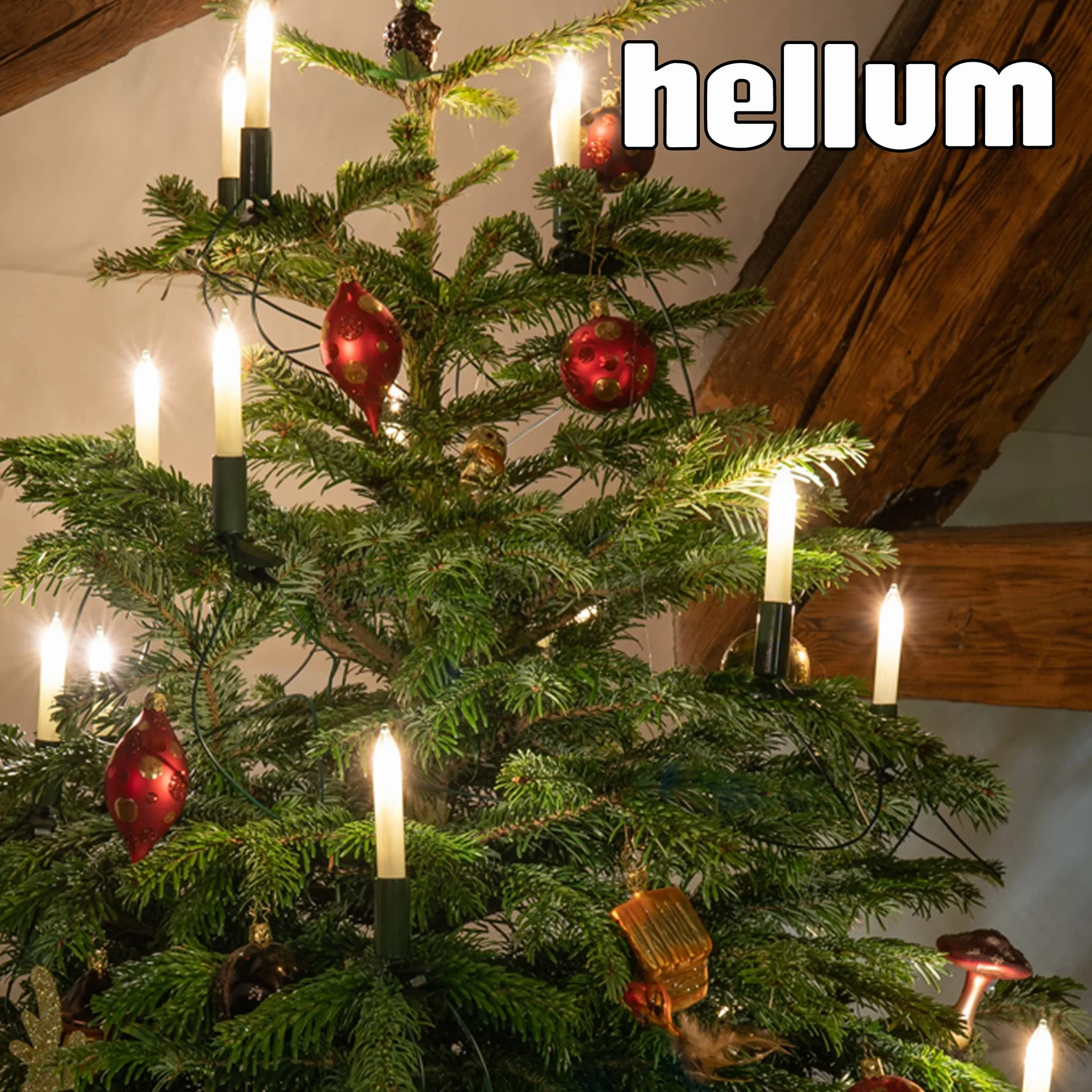 hellum 802009, 20-częściowy łańcuch do świec trzpieniowych, oświetlenie wewnętrzne, dzielona wtyczka, bardzo długi odstęp między oprawkami: 70 cm, trzon zielony, świeca kość słoniowa, przewód