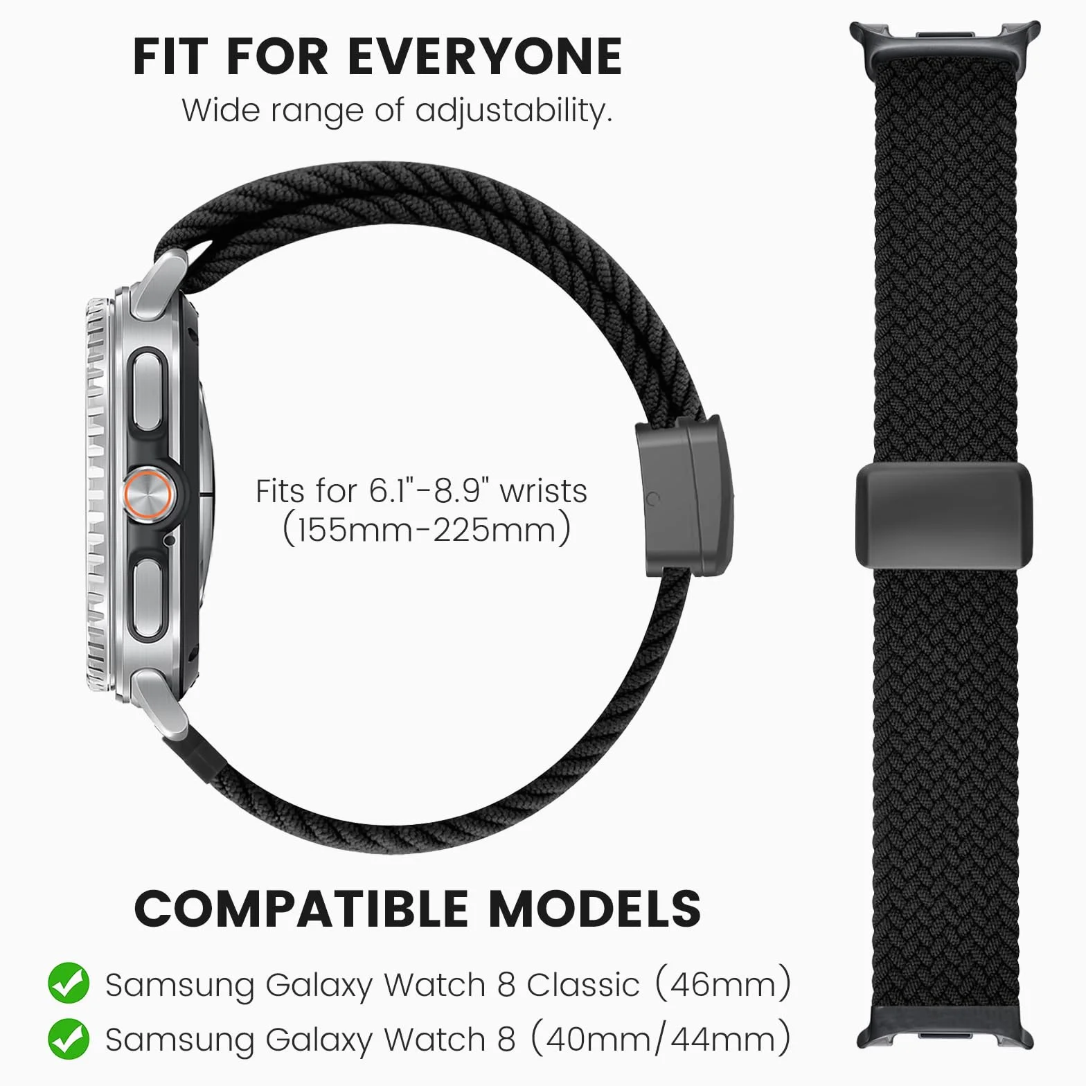SimpleThings Pleciony pasek magnetyczny do Samsung Galaxy Watch 8/8 Classic 40/44/46 mm elastyczny nylonowy
