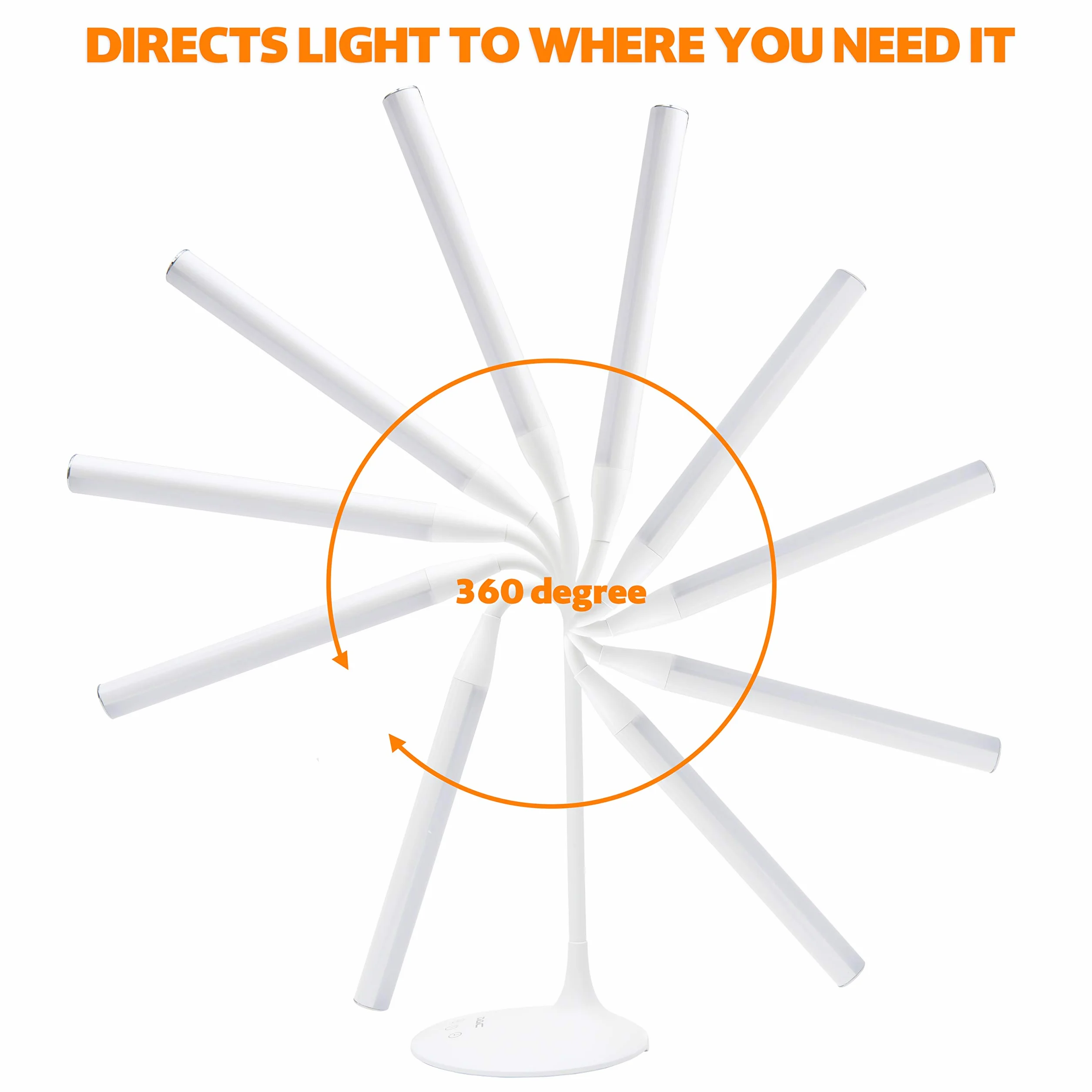 DAC Ergonomiczna lampa biurkowa LED 38.1 cm z elastyczną gęsią szyją, 3 tryby jasności, do czytania i nauki, inteligentny przełącznik dotykowy do ściemniacza i automatycznego timera, biała