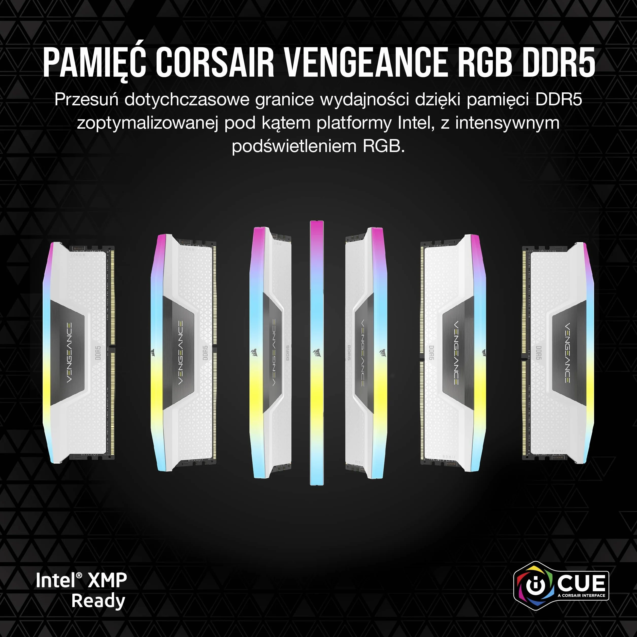 CORSAIR VENGEANCE RGB DDR5 RAM 32GB (2x16GB) do 6000MHz CL36 Intel XMP Kompatybilna Pamięć Komputerowa iCUE - Biały (CMH32GX5M2E6000C36W)
