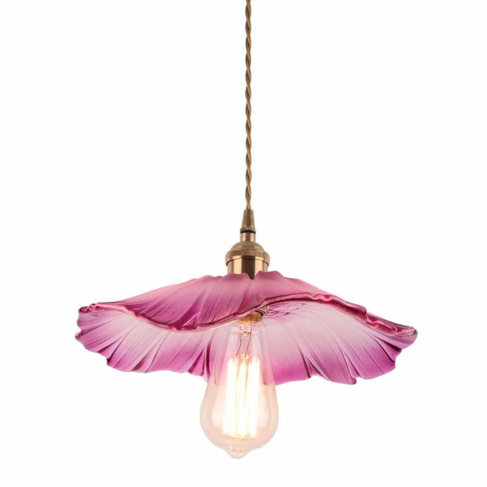 Szklana lampa wisząca w kształcie kwiatu - stylowa lampa wisząca z mosiężnym gniazdem E27, idealna na wyspy kuchenne, wejścia i stoły nocne.