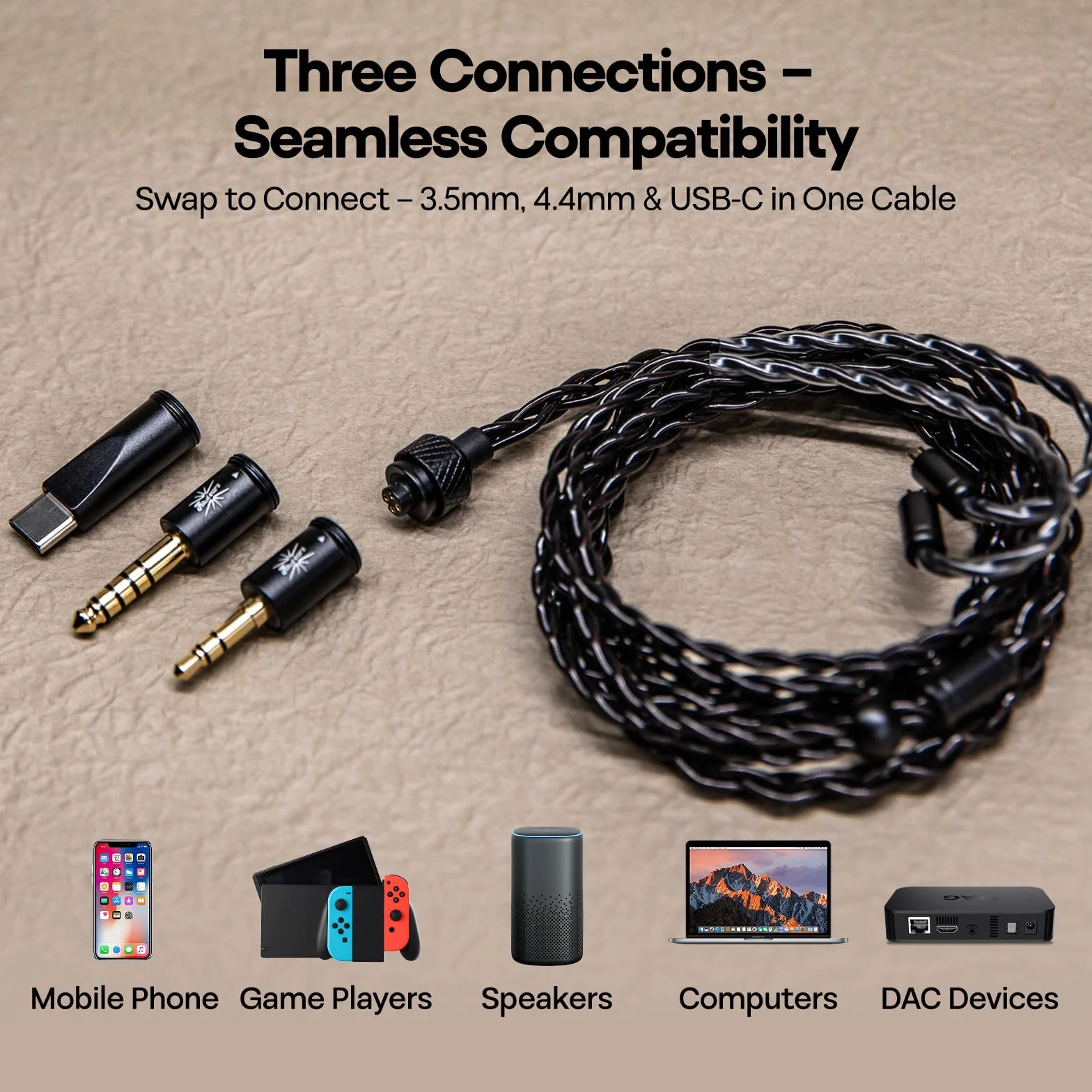 Linsoul Kiwi Ears Terras IEM kabel USB-C 3,5 mm 4,4 mm 4N Single Crystal Copper 32AWG 4-rdzeniowy 1,25 m HiFi