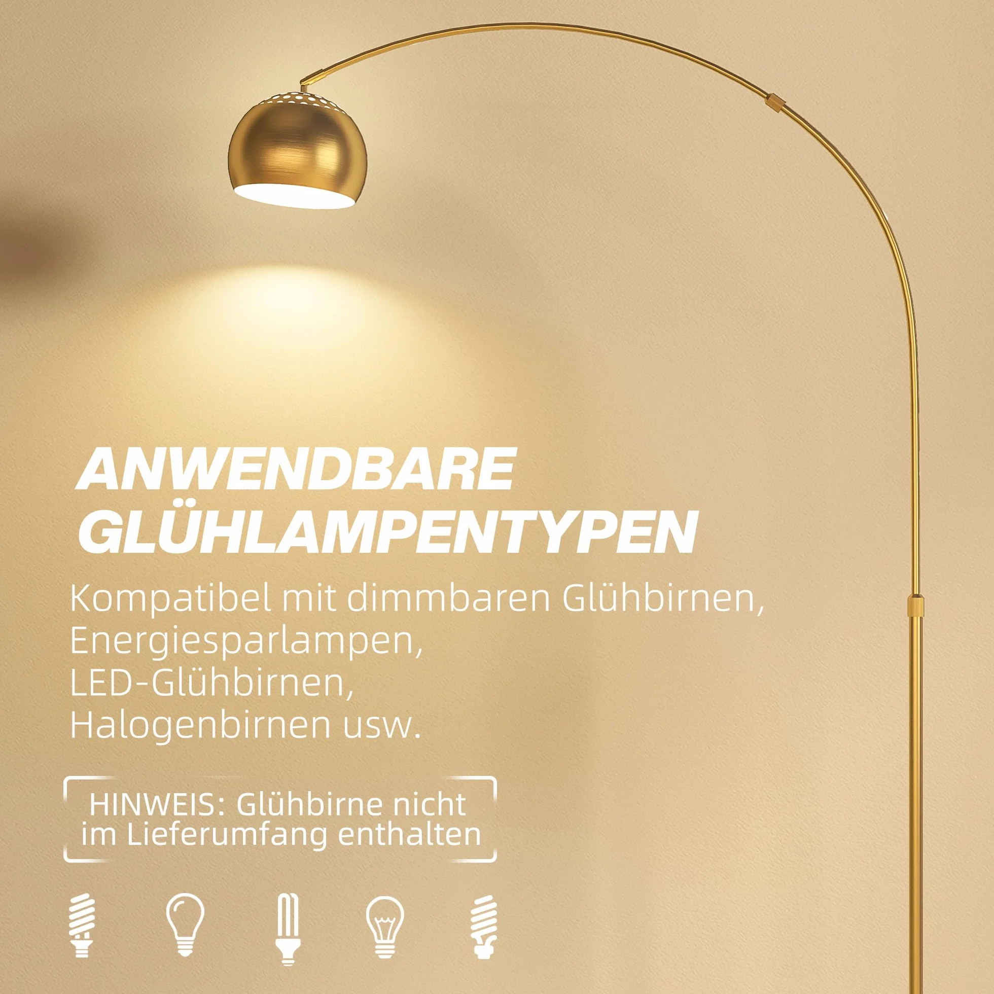 HOMCOM Lampa podłogowa do salonu o łukowatym kształcie i marmurowej podstawie, z regulowanym kloszem, włącznikiem nożnym i gniazdem E27, odpowiednia do sypialni i biur, żarówka nie jest dołączona