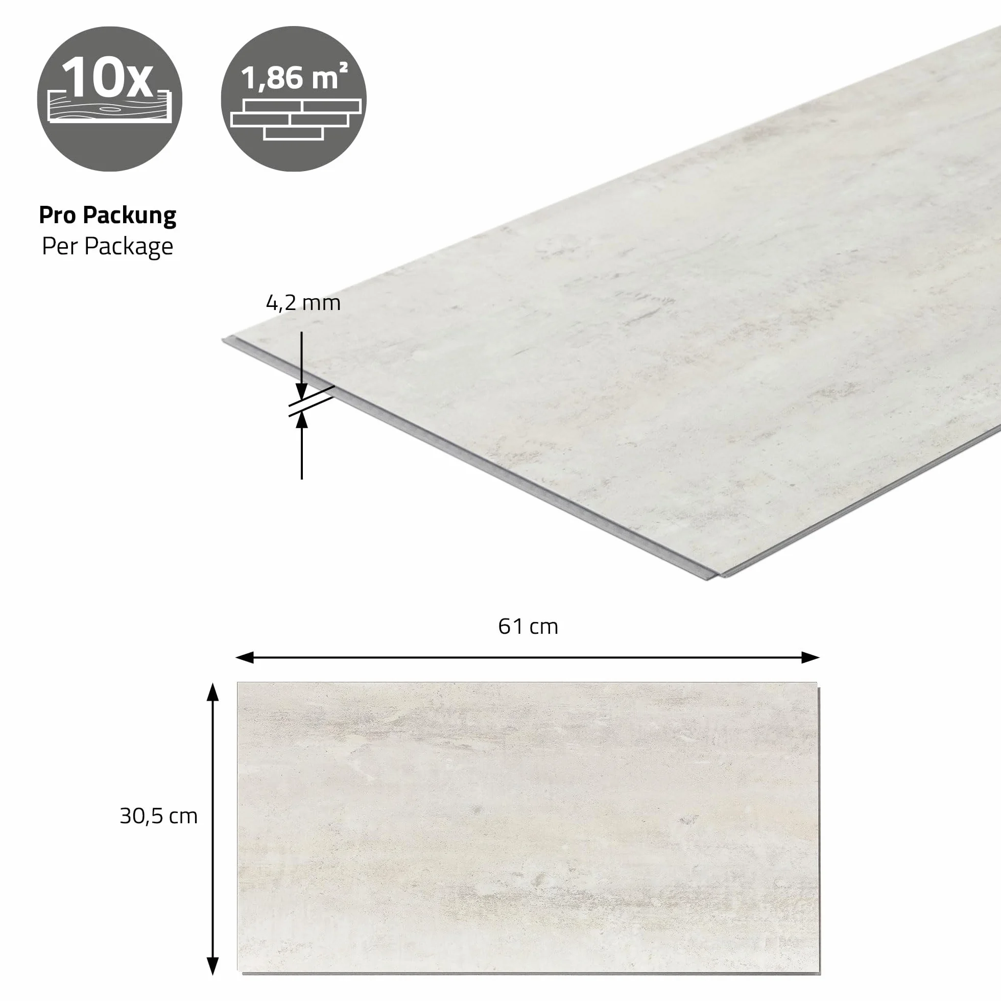 ML-Design Podloga Winylowa Klik, Panele Winylowe z Systemem Klik i Izolacja Akustyczna, Antyposlizgowe, Wodoodporne 9,3 m² / 50 Desek, 61 × 30,5 cm, Grubosc 4,2 mm Szare Efekt Jasnego Betonu