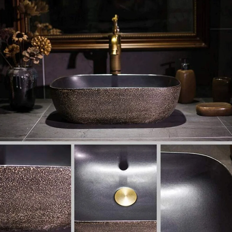 Szafka Pod Umywalkę Z Umywalką, Umywalka Nablatowa, Umywalka Nablatowa W Stylu Vintage, Czarna, Prostokątna, Porcelanowa, Ceramiczna, Umywalka Nablatowa