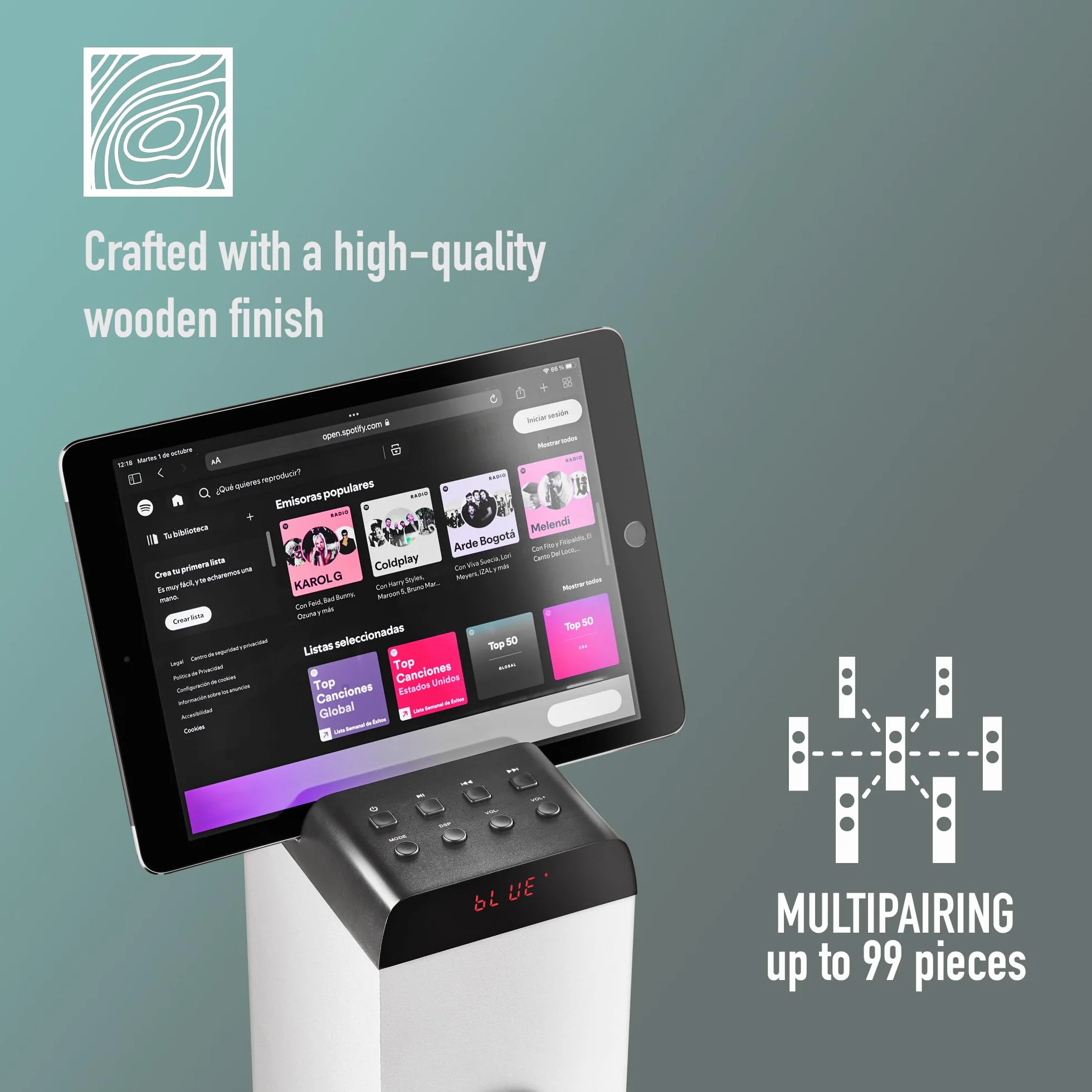 NGS Sky Charm Pro White wieża dźwiękowa 50 W Bluetooth 5.4 radio FM mikrofon karaoke pilot biały