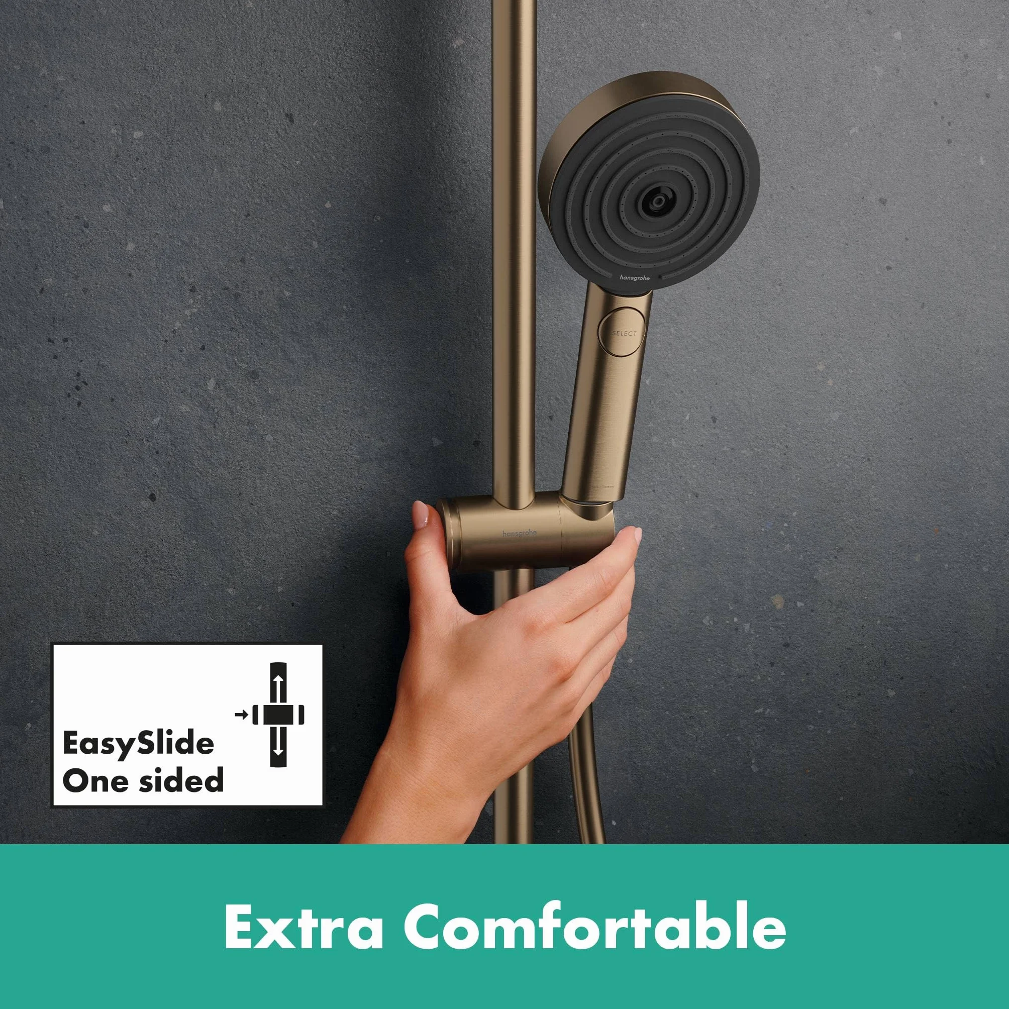 hansgrohe Pulsify S Puro - komplet prysznicowy z termostatem, zestaw prysznicowy z główką prysznicowa 3-strumieniowa, wąż, szyna i deszczownica okrągła (⌀ 260 mm), brąz szczotkowany, 24236140