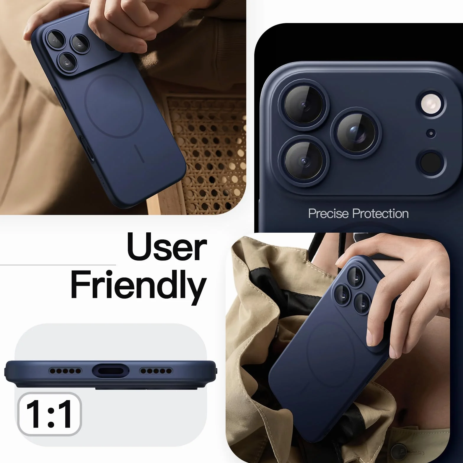 JETech Magnetyczne Szczupły Etui dla iPhone 17 Pro 6,3 Cala, Kompatybilne z MagSafe, Ultracienkie Minimalistyczne Osłona Telefon z Matowe i Pełną Ochroną Obiektywu Aparatu (Ciemnoniebieski)