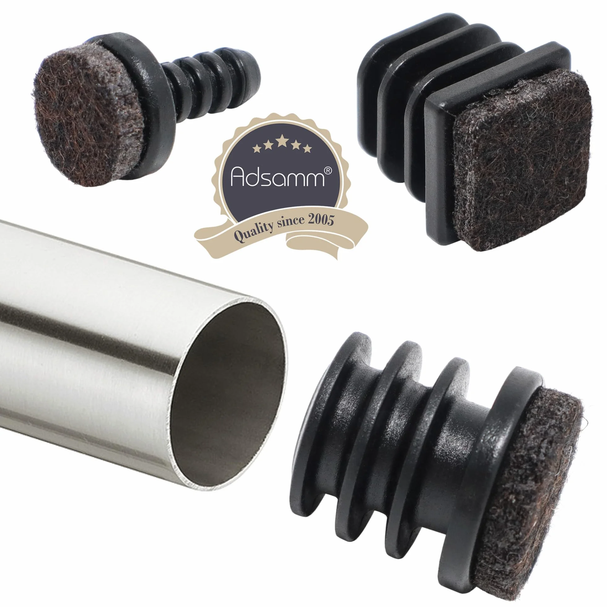 Adsamm INS-R-F-BL-16-16 INS-R-F-BL-16 16 x zaślepki lamelowe z filcu, czarne, Ø 16 mm