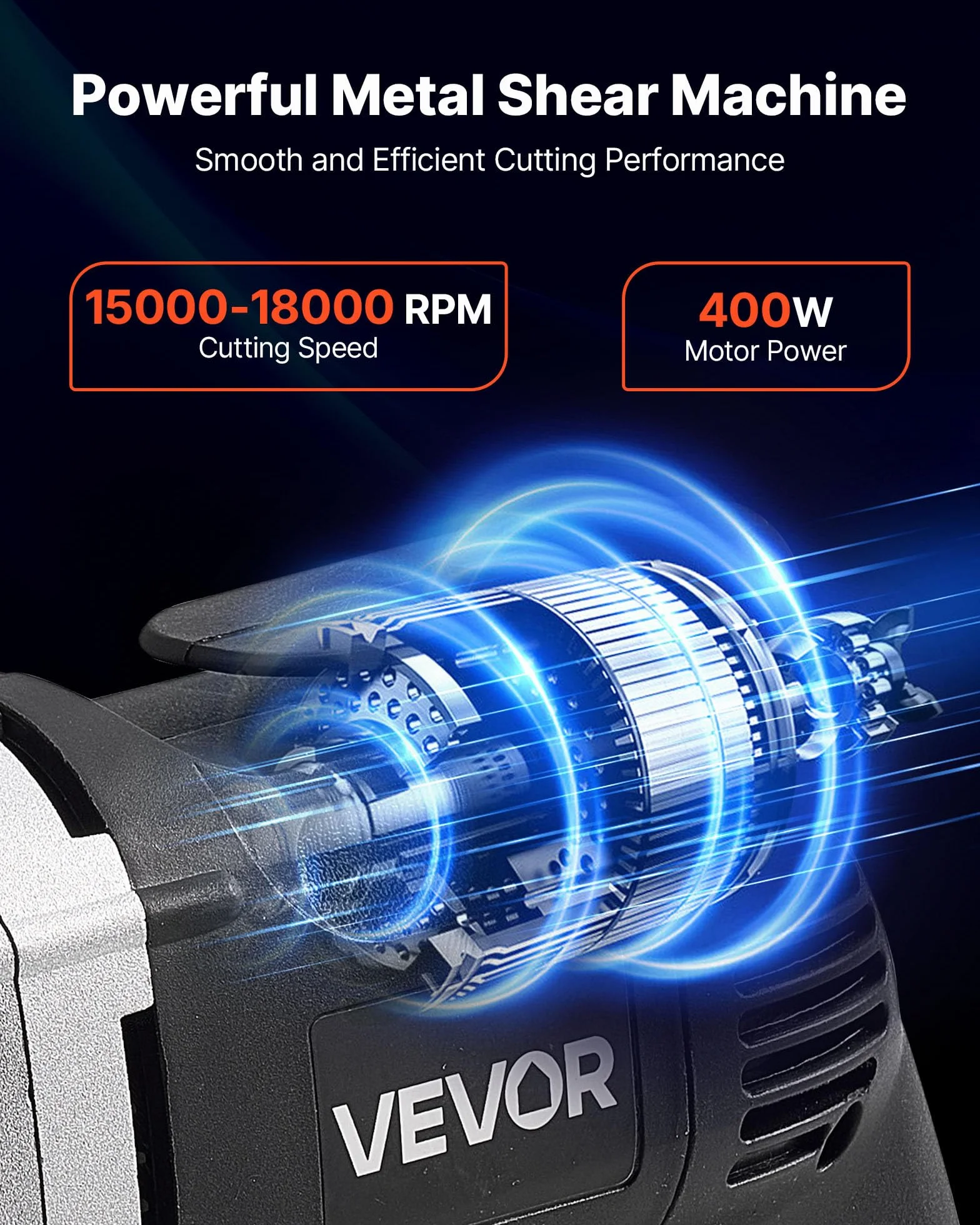 VEVOR Elektryczne nożyce do blachy, 4,0 A, przewodowe nożyce metalowe z głowicą obrotową 360°, zmienna prędkość obrotowa, ciągłe cięcie, czyste cięcie do stali ocynkowanej 1,22 mm, 1 mm stal