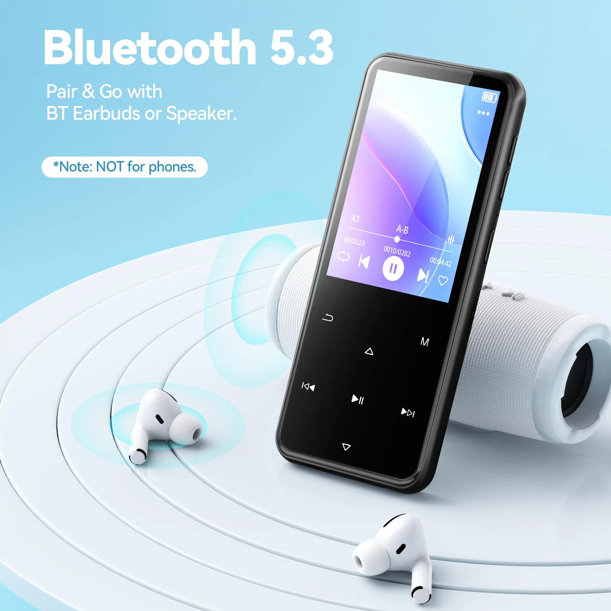 AGPTEK Odtwarzacz MP3 64 GB Bluetooth 5.3 kolorowy ekran TFT 2,4" czarny