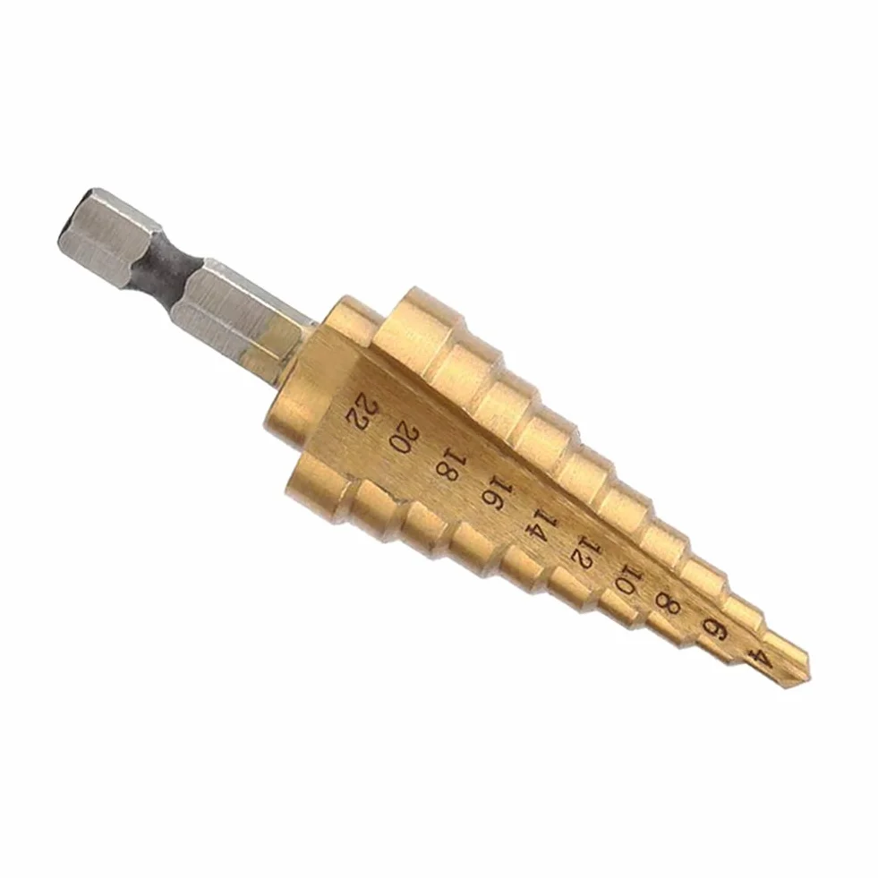 4-22 mm wiertło stopniowe HSS wiertło stożkowe wiertło stożkowe 6,35 mm sześciokątny trzpień powlekany tytanem wiertło stopniowe do drewna tworzywa sztucznego itp