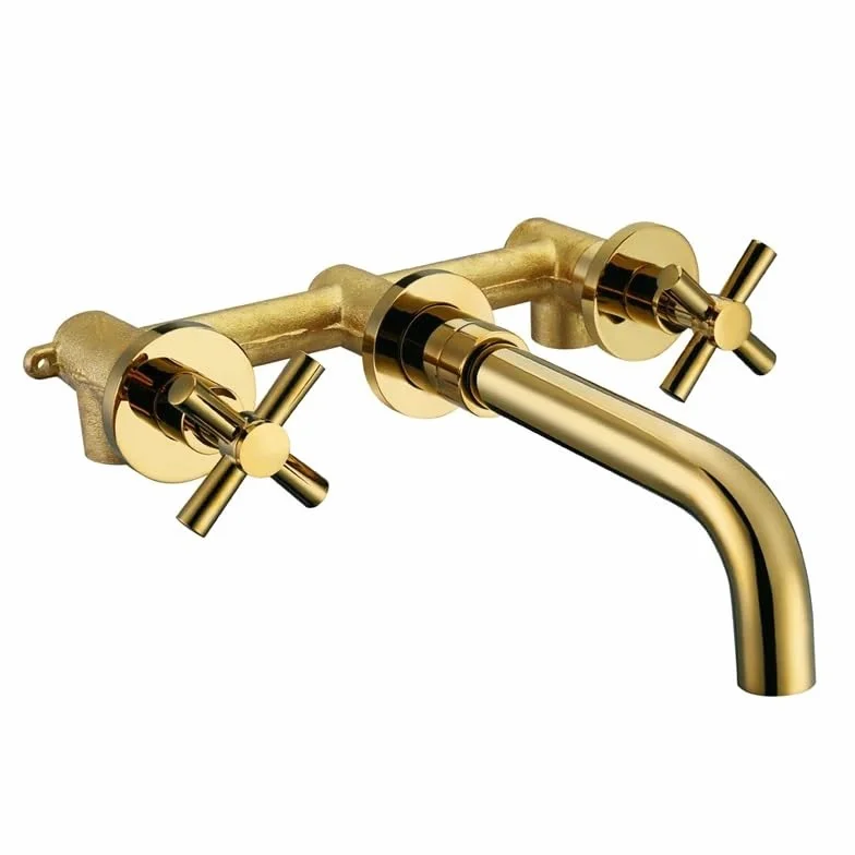 Baterie ścienne Top Arrival Zestaw baterii umywalkowej z wylewką łazienkową i podwójną dźwignią w kolorze matowym(Polished Gold)