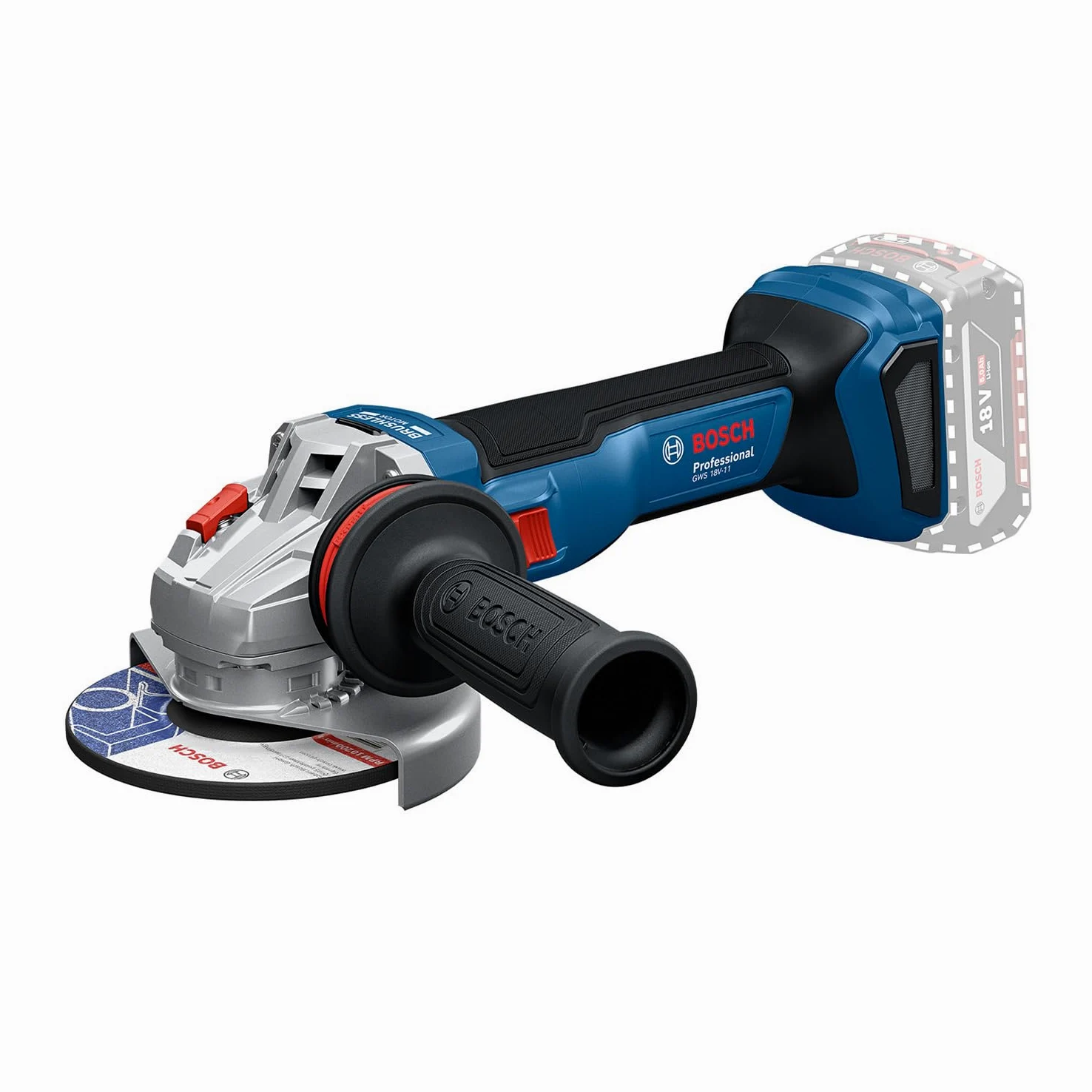 Bosch Professional 18 V firmy Bosch: akumulatorowa szlifierka kątowa GWS 18V-11 (Ø tarczy 125 mm) bez regulacji prędkości obrotowej
