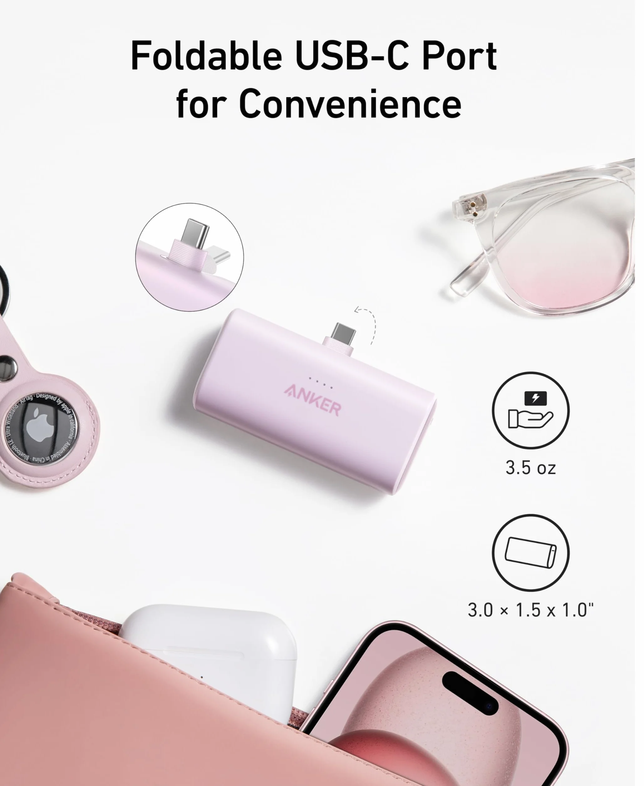 Anker Nano Powerbank 5000 mAh 22,5 W składany USB-C do iPhone 16/15 Samsung S22/23