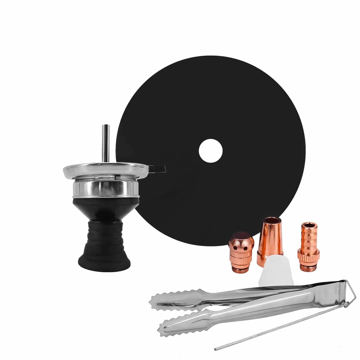RMAN Shisha mini aluminiowa mała szisza zestaw z wężem silikonowym, głowicą komina, nasadką do komina, ustnikiem, ze stali nierdzewnej, do rurki zanurzeniowej, dyfuzora, szczypce