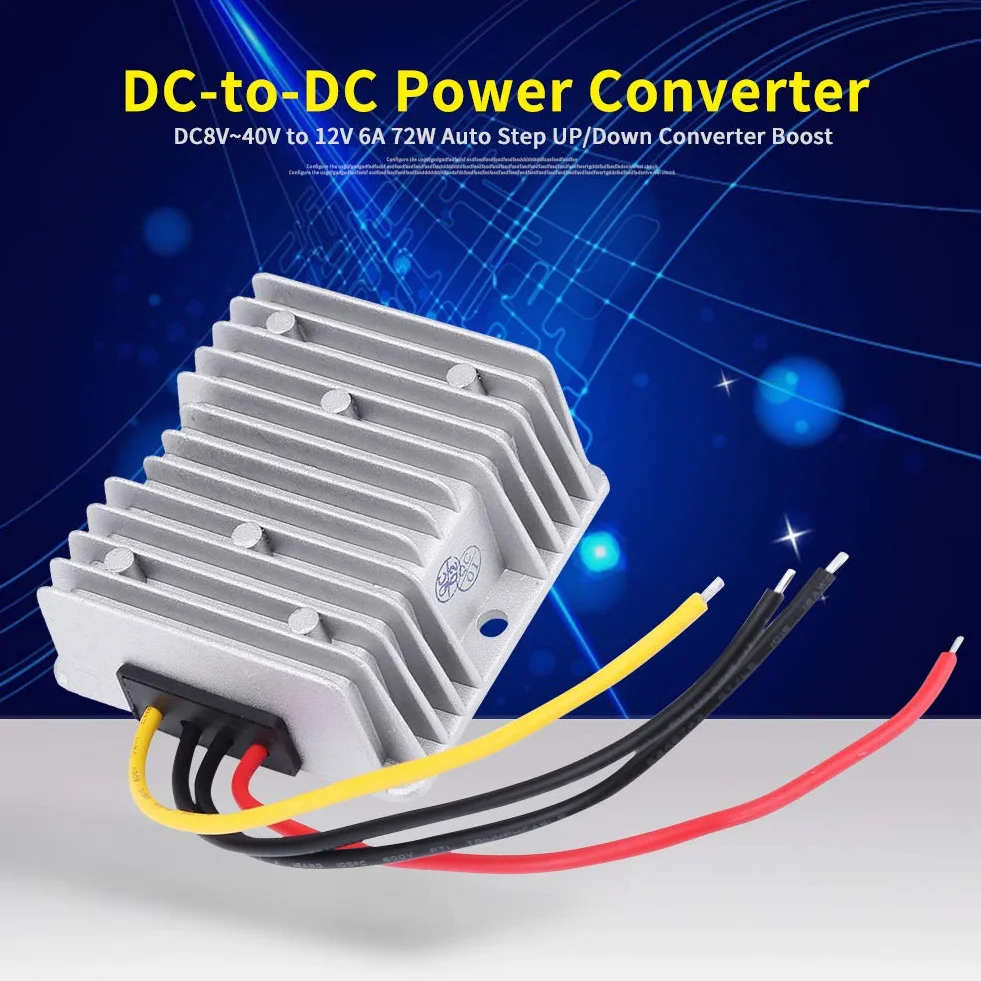Przetwornica Napięcia DC DC8V ~ 40V do DC12V 6A 72W Auto Step UP Konwerter Obniżający Napięcie Regulator Napięcia Boost Moduł Wodoodporna Obudowa ze Stopu Aluminium