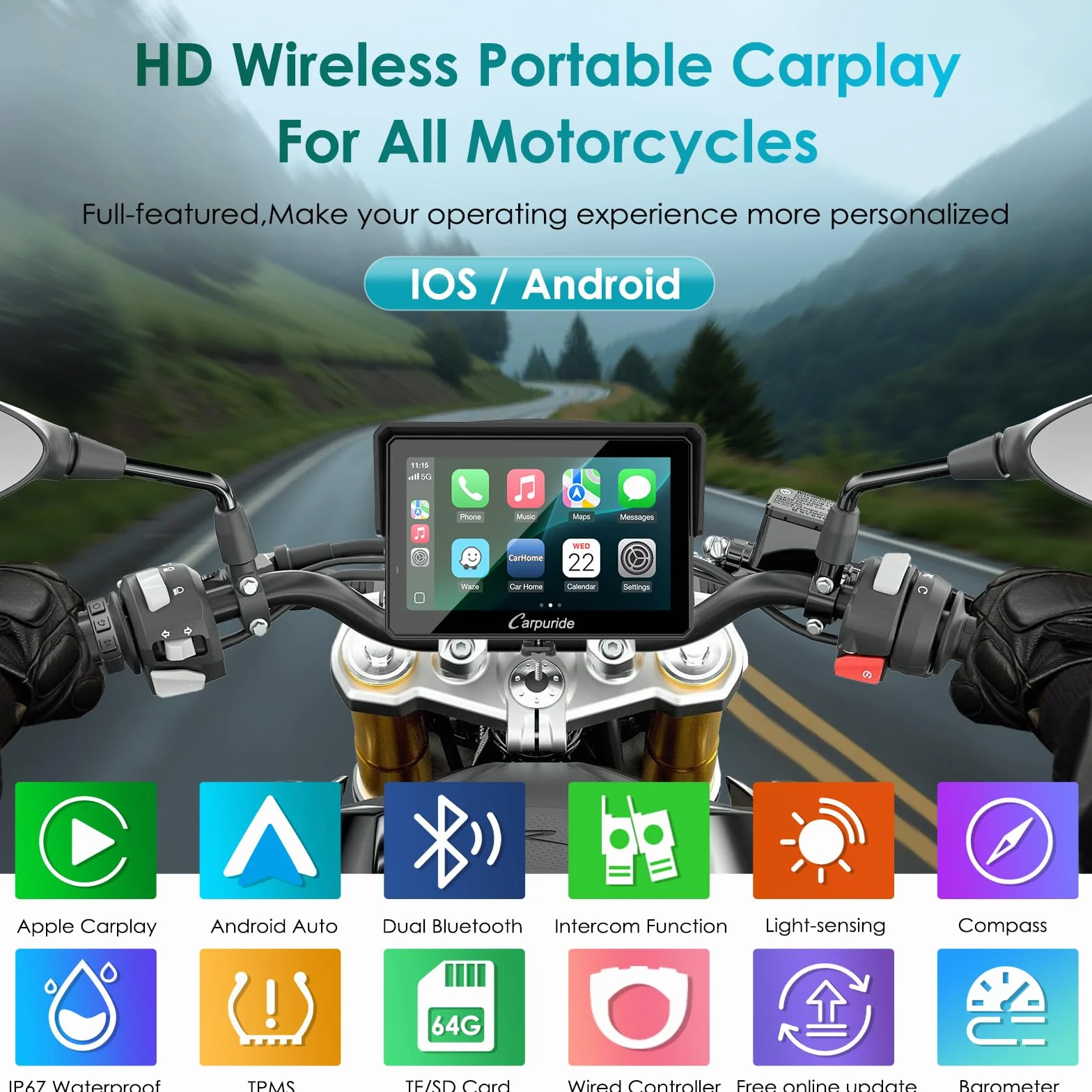 Carpuride W502S PRO Motorcycle GPS 5-calowy wodoodporny ekran dotykowy nawigacja