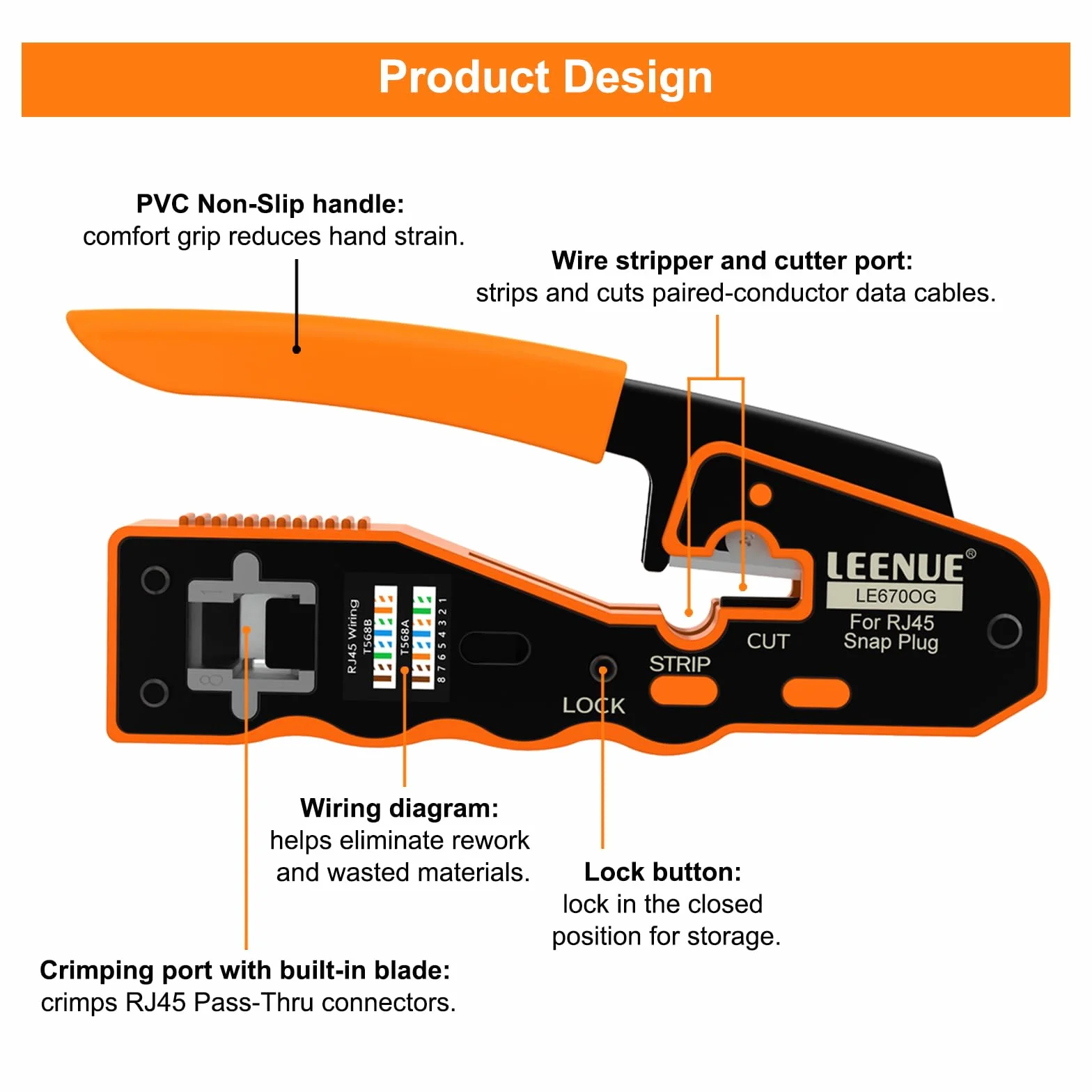 Szczypce zaciskowe RJ45, All-in-One Ethernet Crimper do wtyków Cat7, Cat6, Cat5, z 2 ostrzami zapasowymi