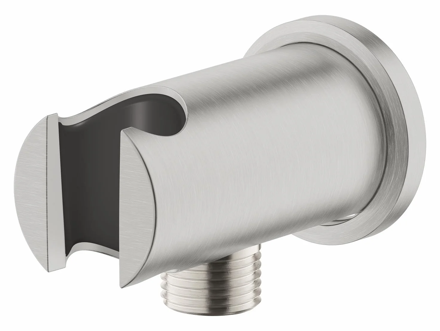 GROHE 26658DC0 Kolanko wylotowe prysznica z uchwytem na prysznic ręczny i okrągłą rozetą Ø 48 mm, gwint przyłączeniowy 1/5.1 cm, naścienny, zabezpieczony przed przepływem zwrotnym, supersteel