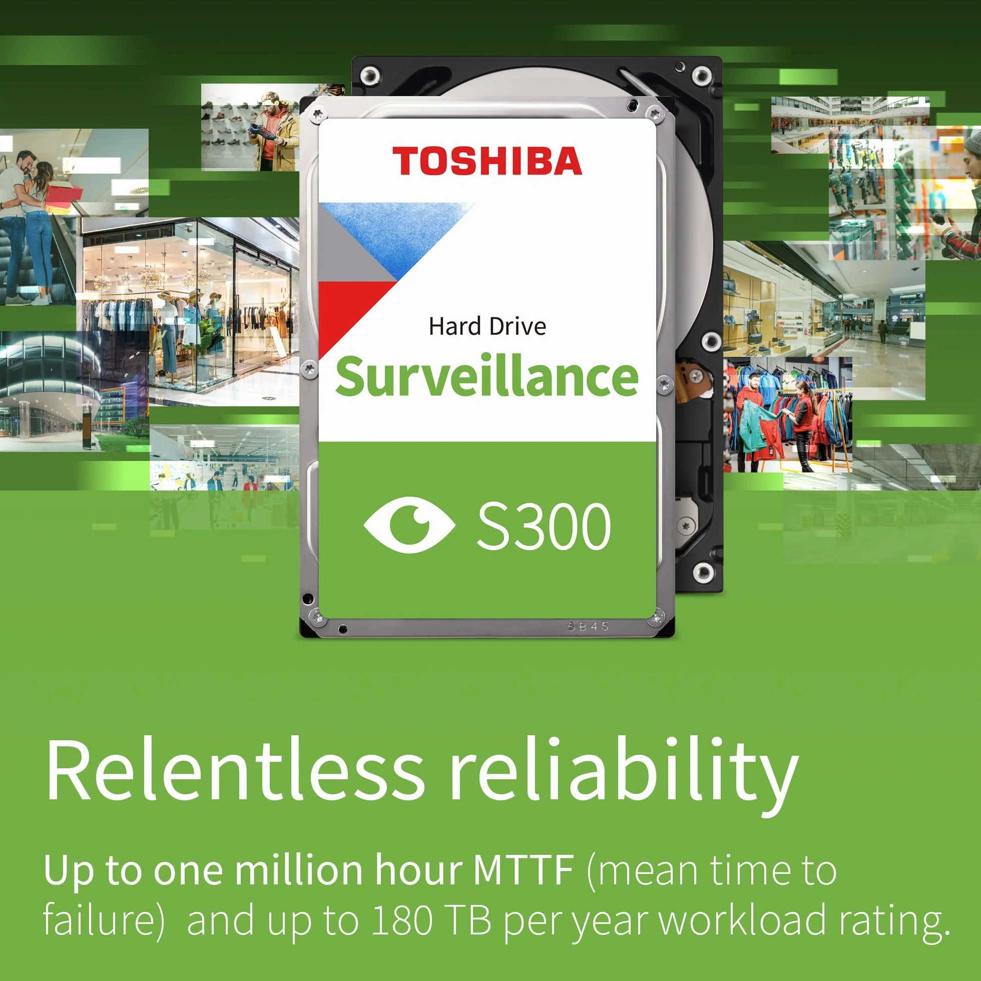 Toshiba 4TB S300 Surveillance HDD - 3.5' SATA Internal Hard Drive Supports up to 64 HD cameras at a 180TB/Year workload (HDWT720UZSVA)