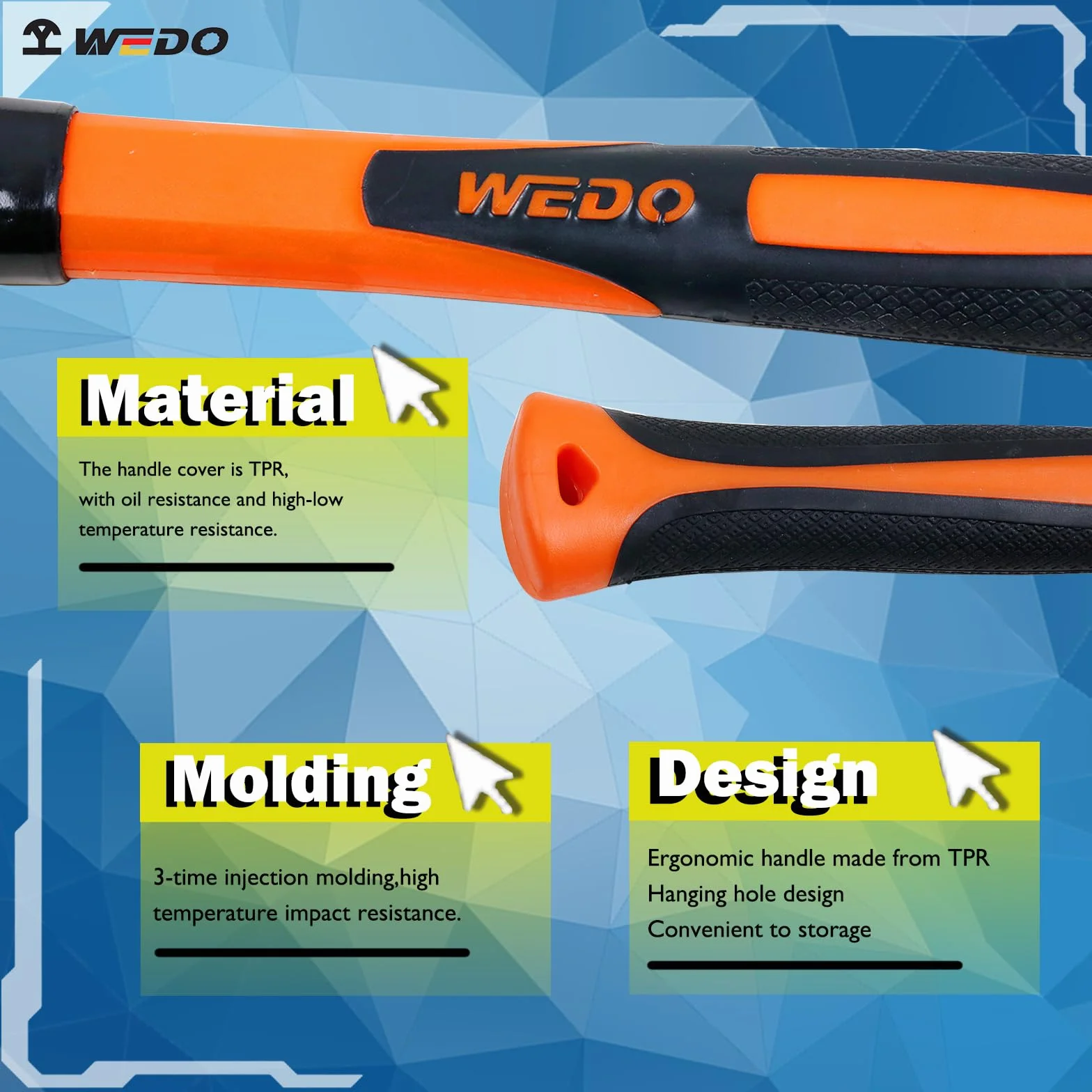 WEDO Mosiężny młotek kowalski z uchwytem z włókna szklanego (typ niemiecki), 2000 g, 400 mm, 40 mm