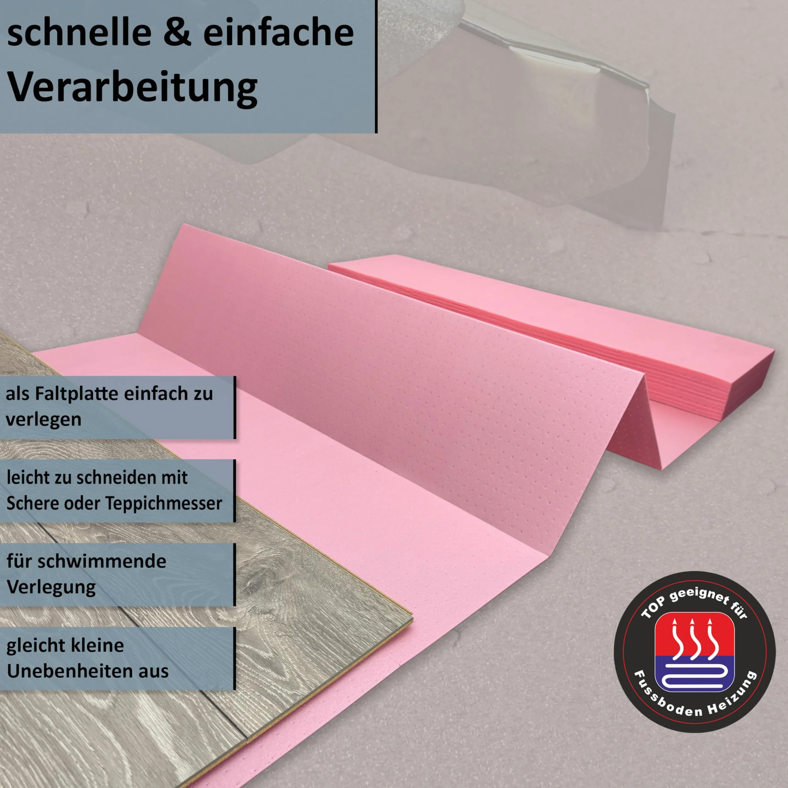 Laminat i parkiet podkład do montażu redukcji hałasu dla ogrzewania podłogowego uficell XPS-Quick PLUS, grubość: 1,8 mm (1 paczka | 12,6 m²)