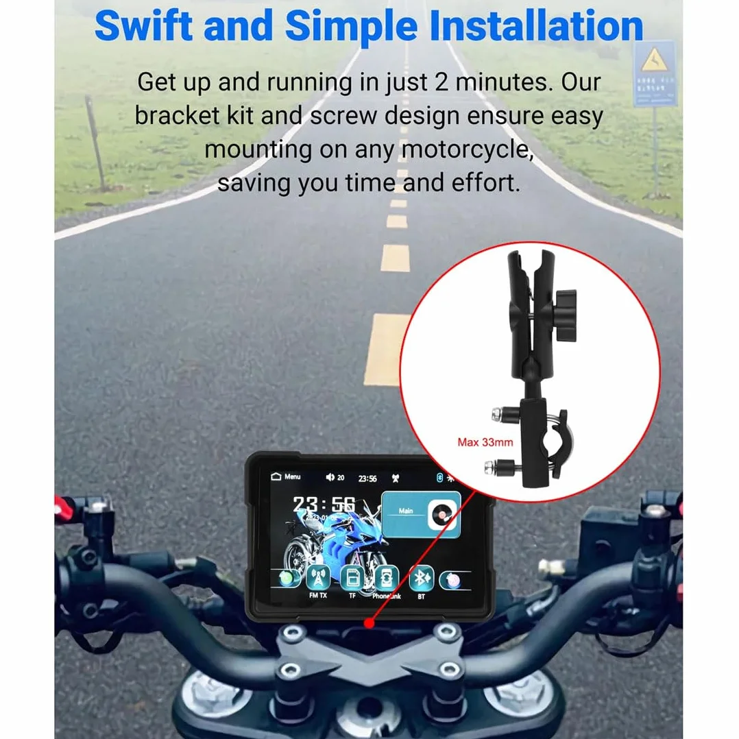 5-calowy przenośny ekran dotykowy do motocykla, bezprzewodowy ekran dotykowy CarPlay i Android Auto Dual Bluetooth, wodoodporność IP66, obsługa Siri i G-oogle Assistant