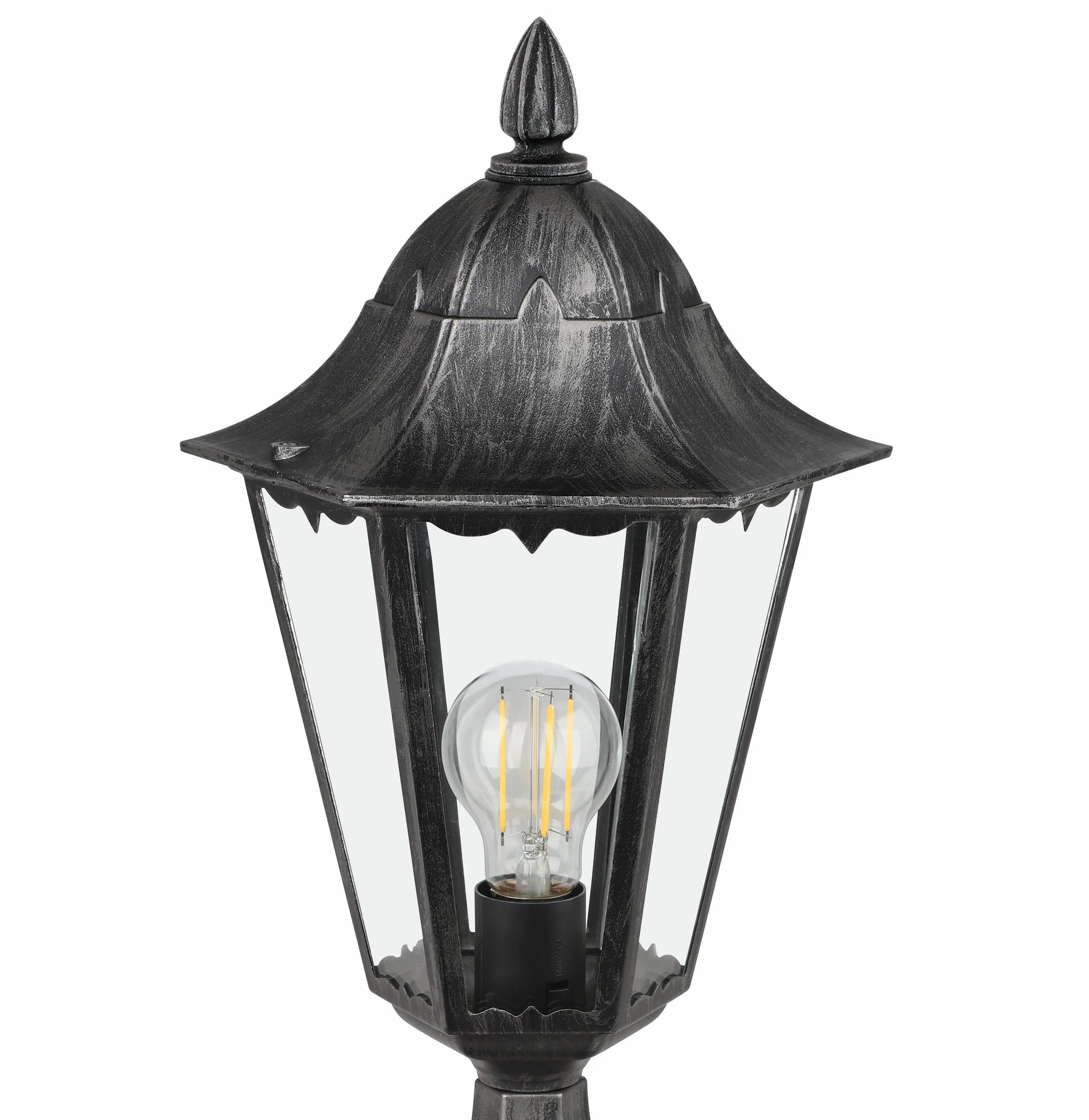 EGLO Navedo zewnętrzna lampa cokołowa Navedo, 1-punktowa lampa zewnętrzna, lampa cokołowa z odlewu aluminiowego w kolorze czarnym ze srebrną patyną i szkłem w kolorze przezroczystym, oprawka E27, IP44