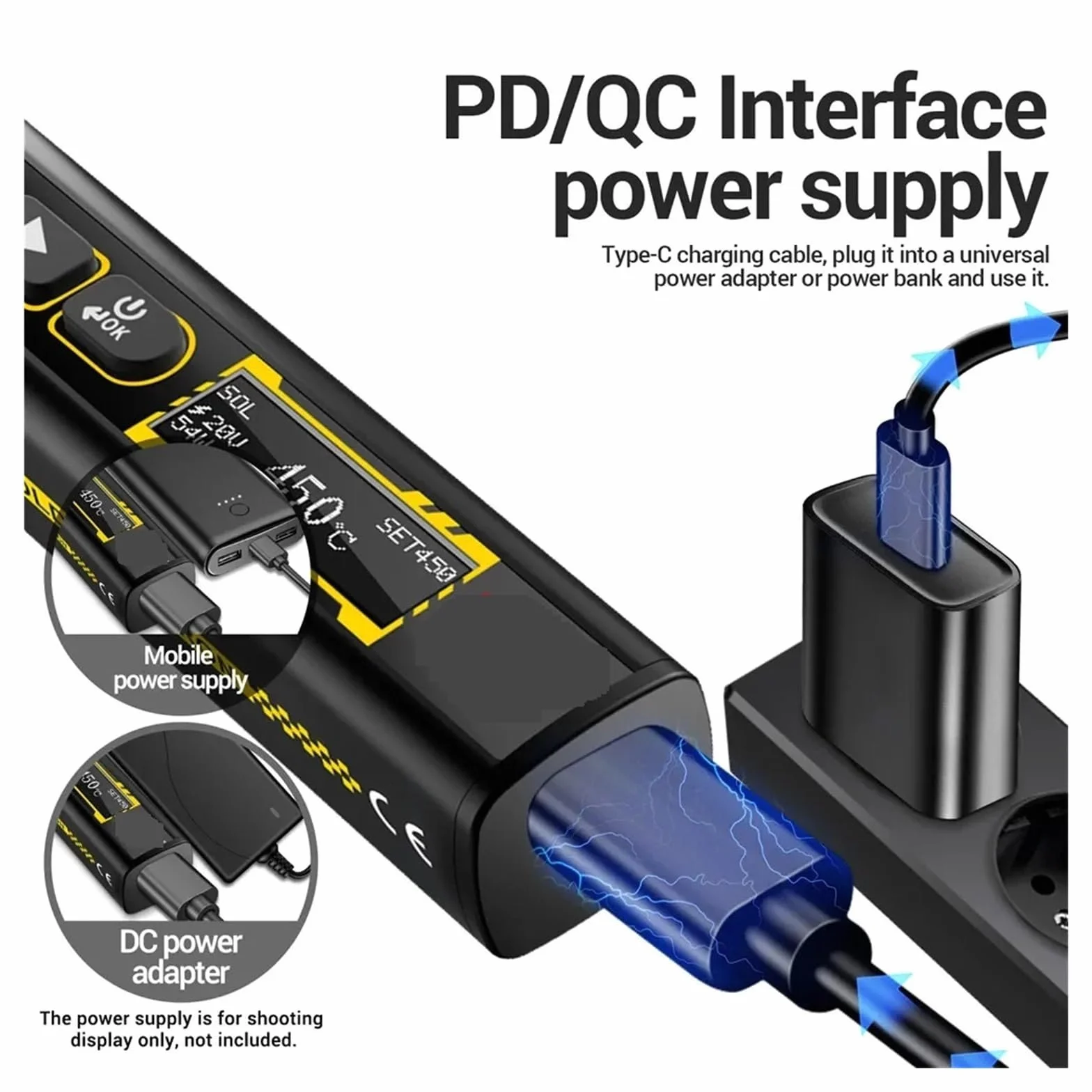 Lutownice Elektryczne PD/QC 96W Regulowana Temperatura Ładowanie Szybkie Nagrzewanie Przenośne Inteligentne Narzędzia Spawalnicze Dla Elektryków Precyzyjne Podgrzewanie(Black,01)