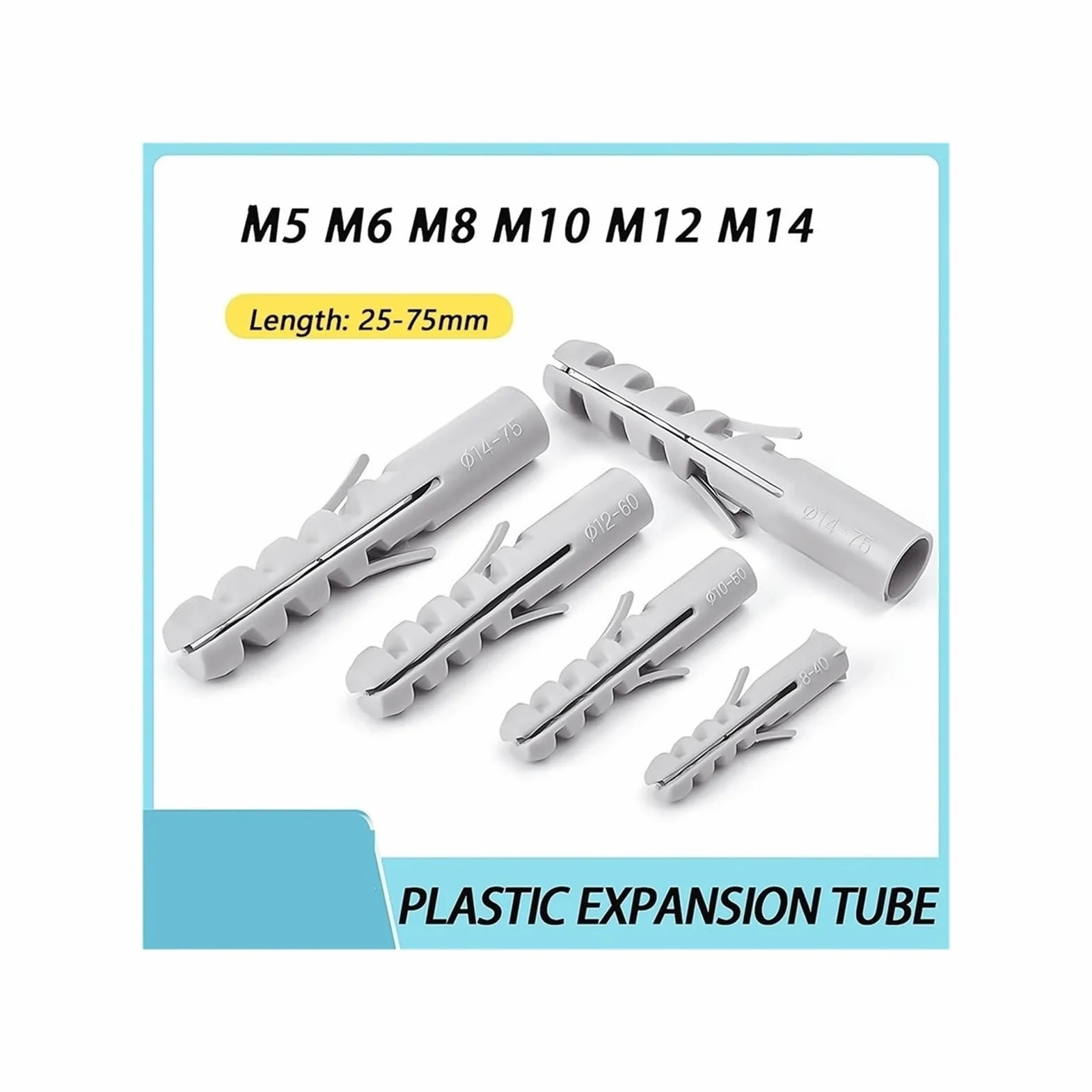 plastikowa rura rozprężna, kołki rozporowe, plastikowe kotwy ścienne do śrub samogwintujących M5-M14 25-75 mm 30 szt. (50 szt., M5 x 25)