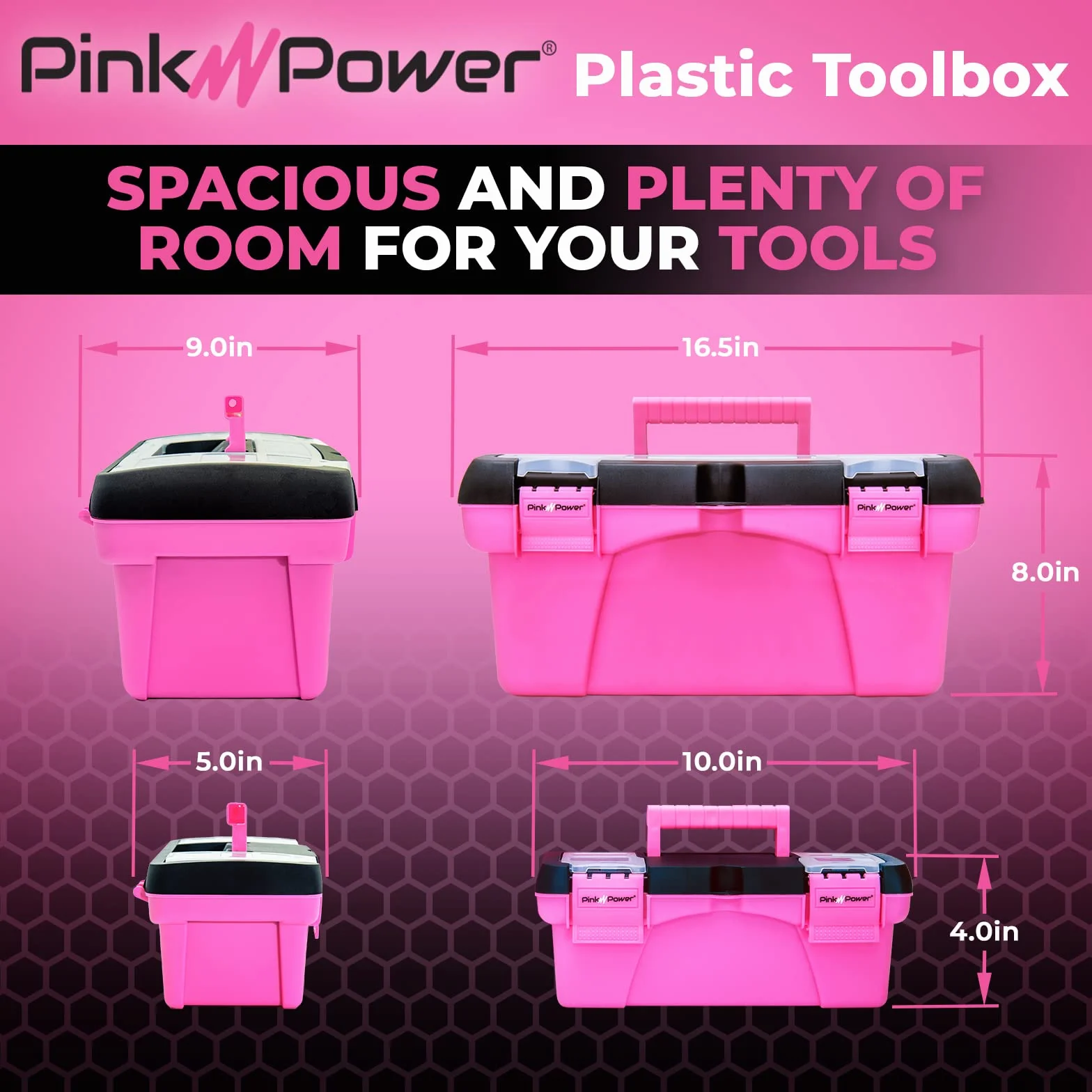 Pink Power Pink Tool Box for Women - Sewing, Art & Craft Organizer Box Small & Large Plastic Tool Box with Handle - Pink Toolbox Sewing Box Tool Storage Box - Portable Mini Locking Tool Boxes (2 Pack)