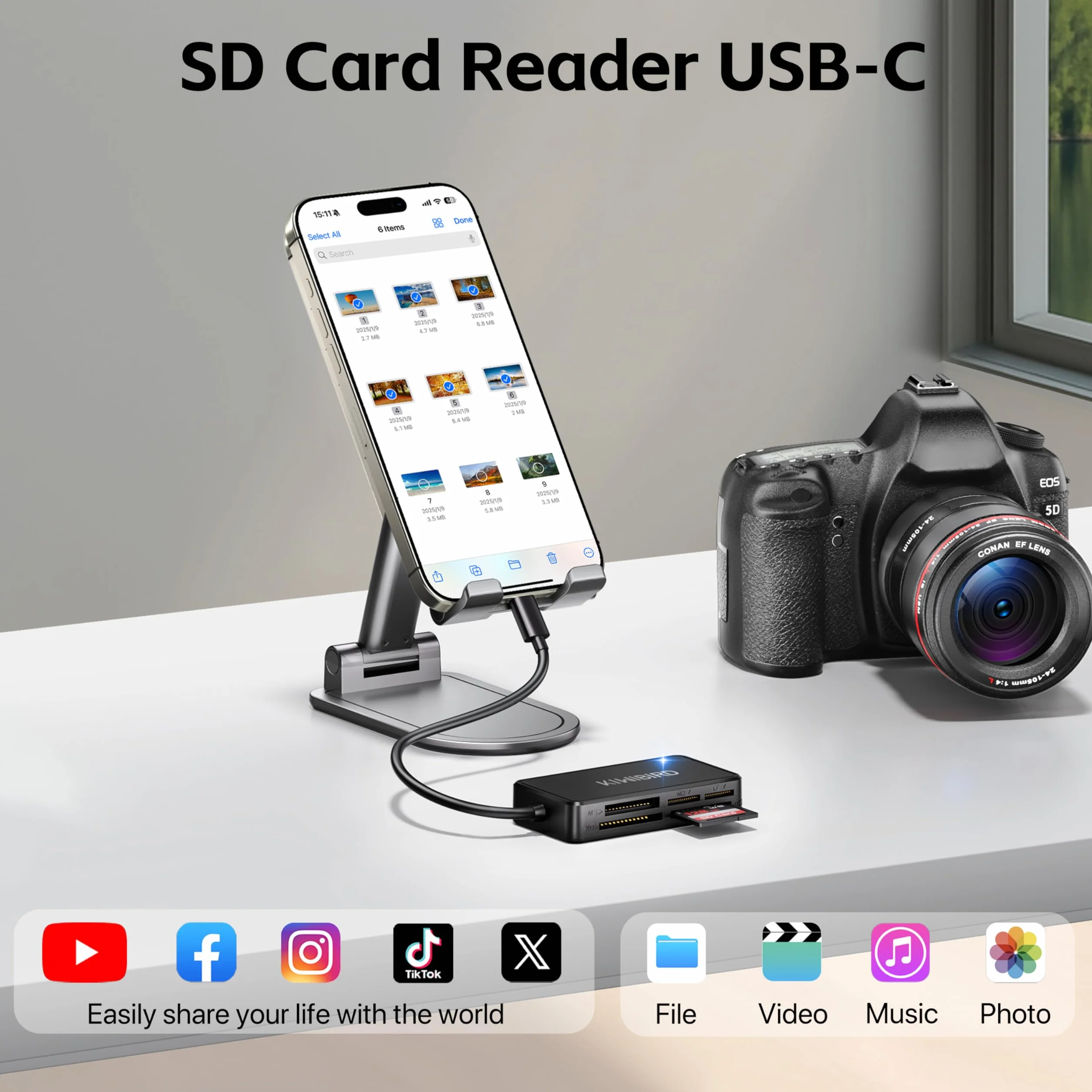 KiWiBiRD Czytnik kart SD USB C Compact Flash CF adapter do Memory Stick Pro Duo XD M2 MS TF microSD