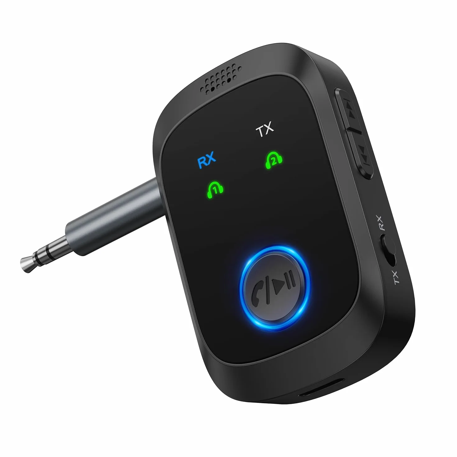 ORIA nadajnik i odbiornik Bluetooth 5.4, przenośny adapter Bluetooth Aux z podwójnym połączeniem, połączenie głośnomówiące, niskie opóźnienie, 3,5 mm bezprzewodowy nadajnik audio do samochodu, TV, PC