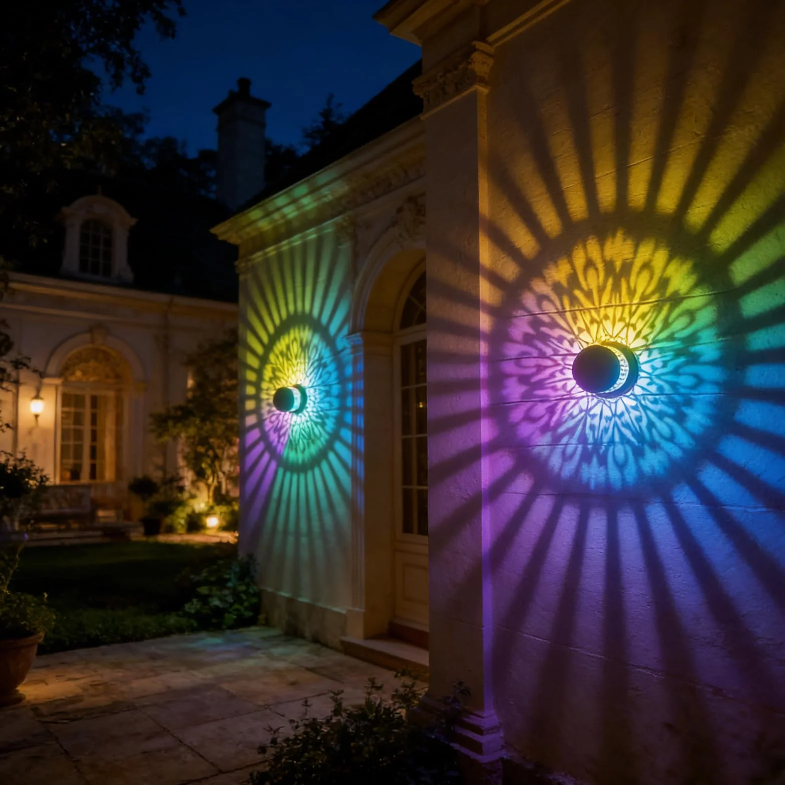 Solarne lampiony zewnętrzne, metalowe, wodoodporne lampy solarne do ogrodu, na taras, taras, schody, ścianę, 2 sztuki dekoracyjnych lamp mandali zasilanych energią słoneczną