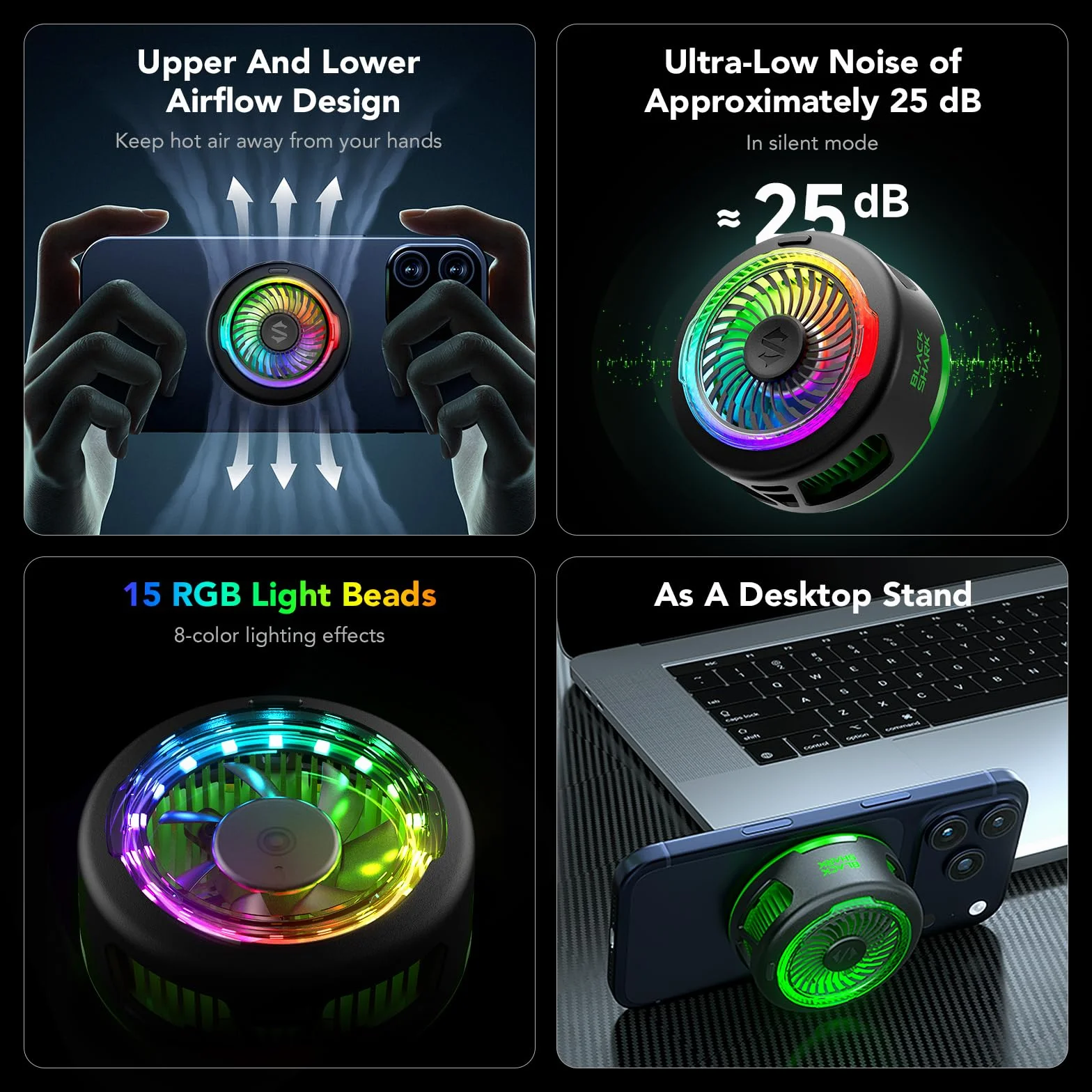 Black Shark FunCooler 6 Magnetic Phone Cooler do gier, przenośny wentylator chłodzący do telefonu komórkowego z oświetleniem RGB, wentylator chłodzący do telefonów komórkowych iPhone, seria